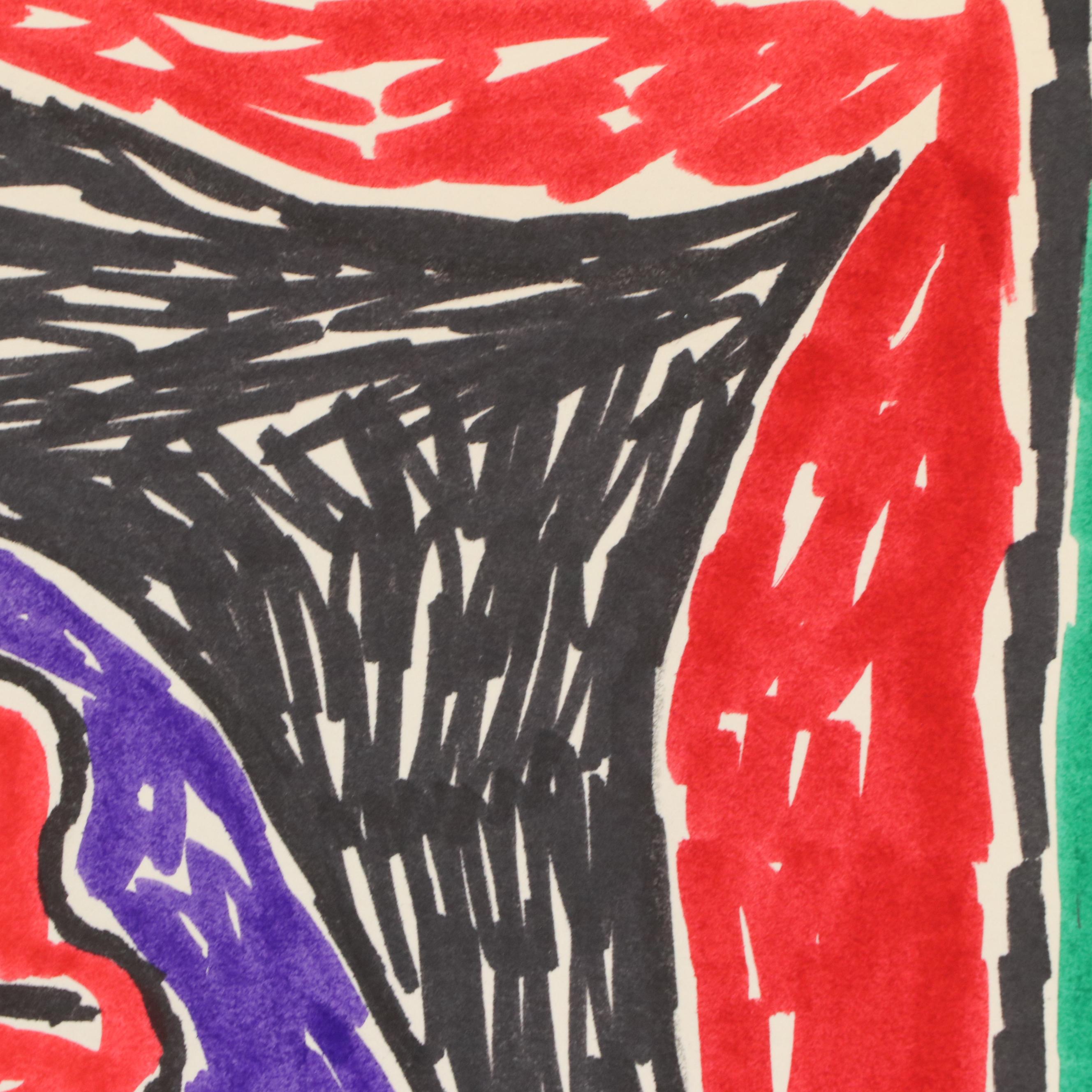 Achillo “Achi” Sullo Abstract Ink Drawing, Mid–Late 20th Century