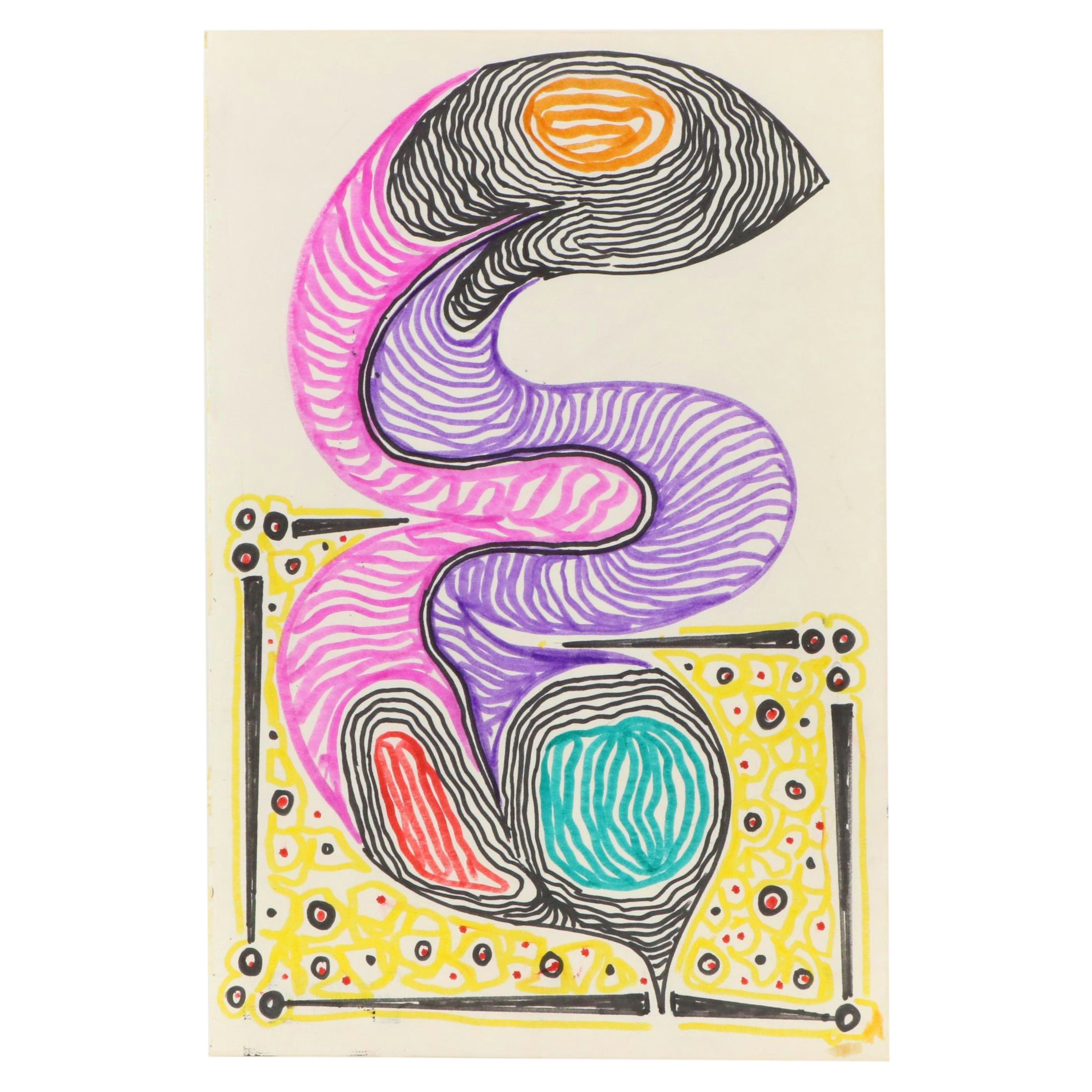 Achillo “Achi” Sullo Biomorphic Ink Drawing, Mid–Late 20th Century