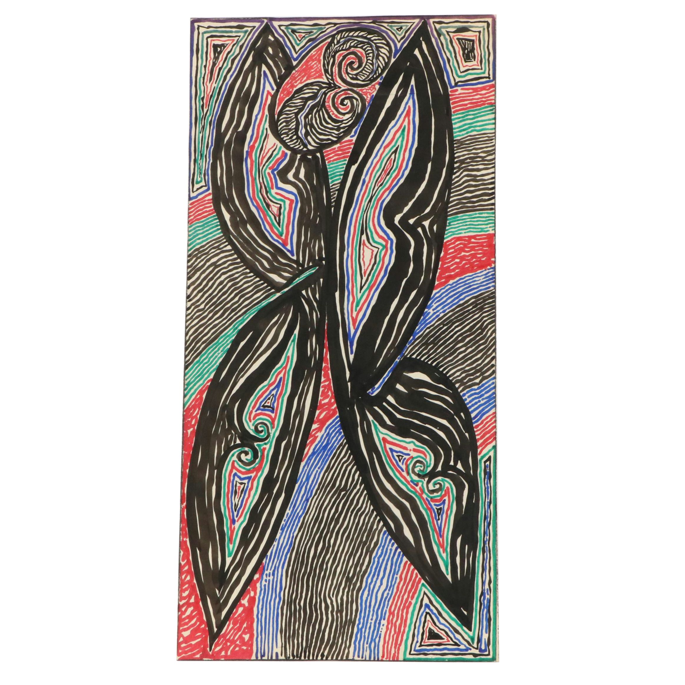 Achillo “Achi” Sullo Abstract Ink Drawing, Mid–Late 20th Century