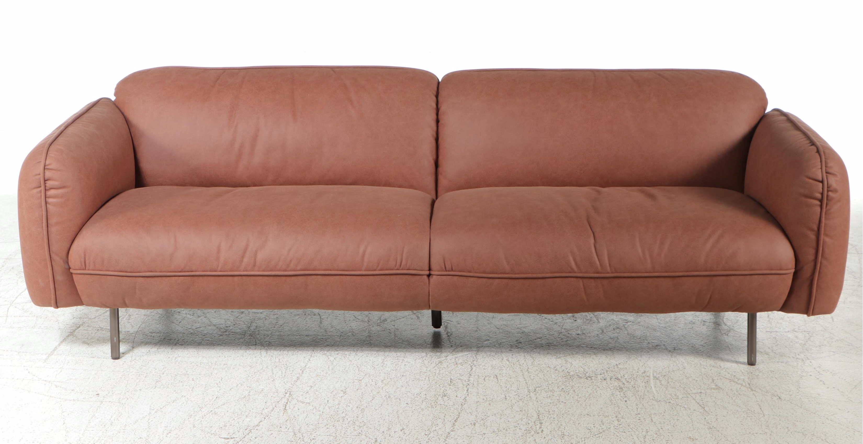 Modernist Style Brown Leather Sofa