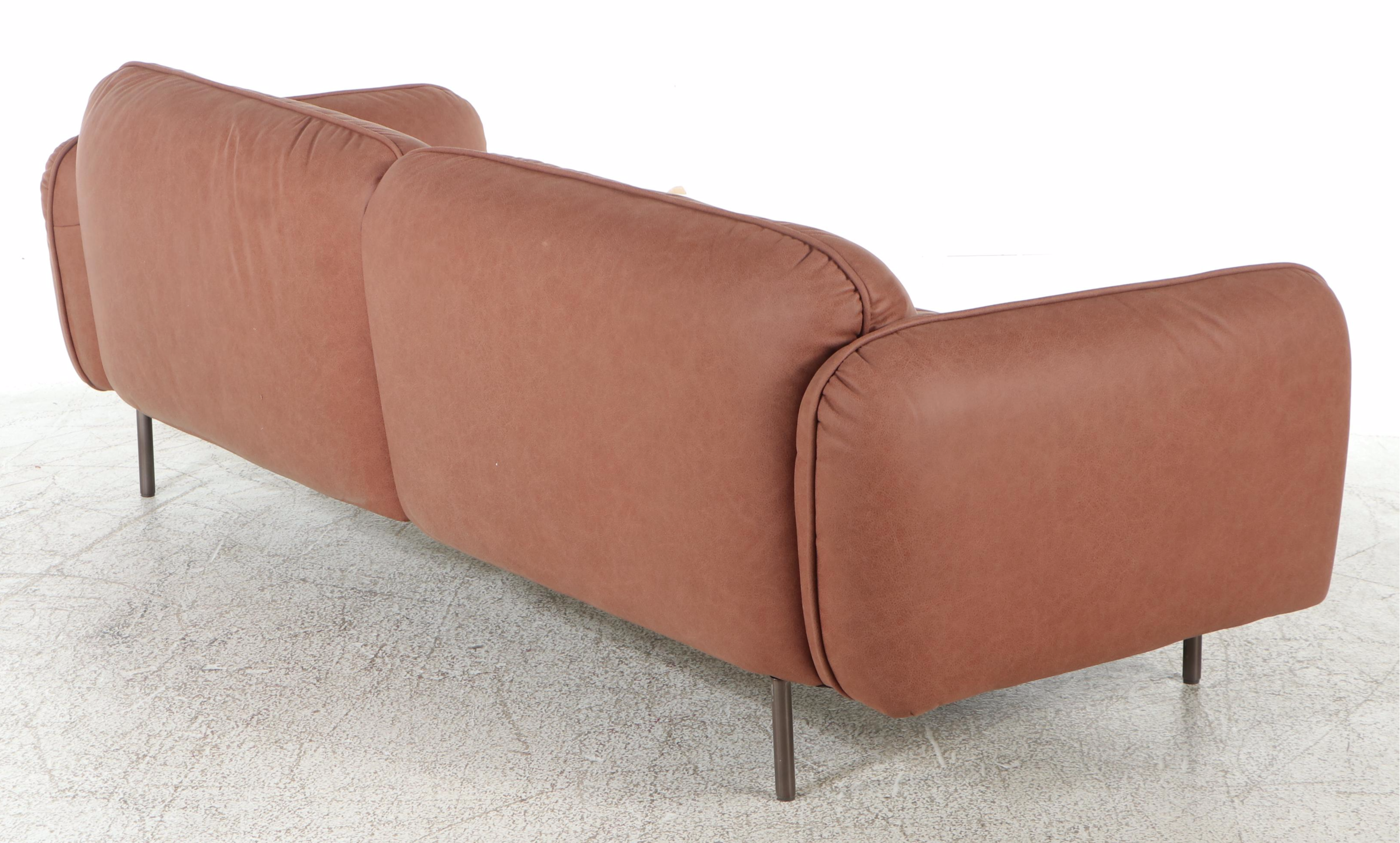 Modernist Style Brown Leather Sofa