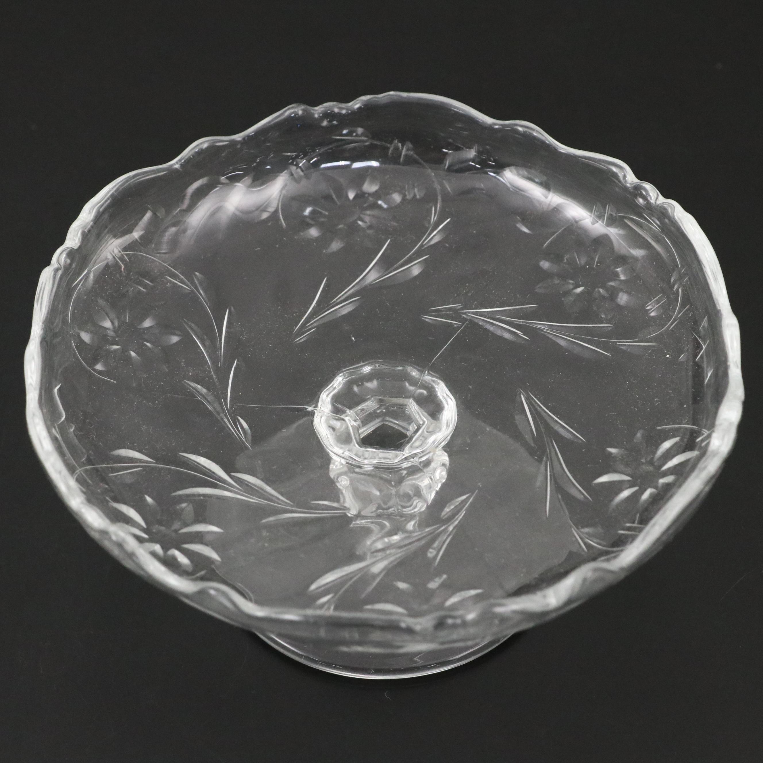 Heisey "Fern" Candlesticks and "Rococo" Relish Tray with Other Glass Compote