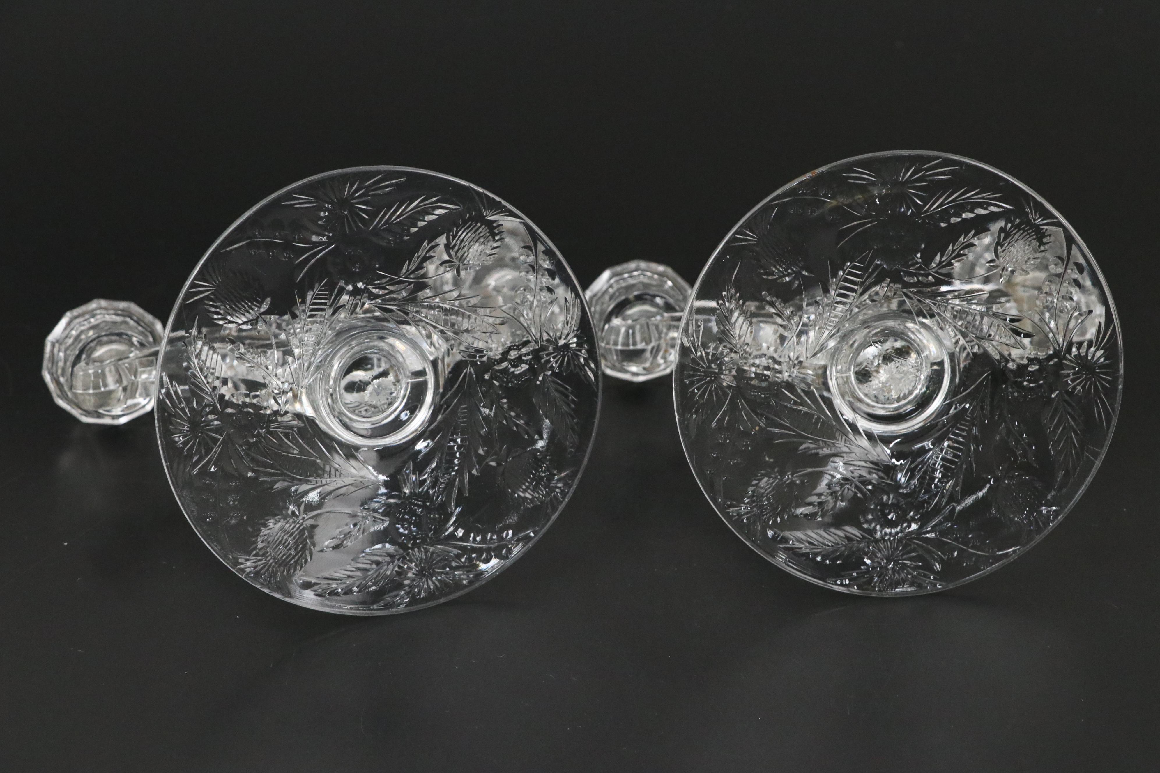 Heisey "Fern" Candlesticks and "Rococo" Relish Tray with Other Glass Compote