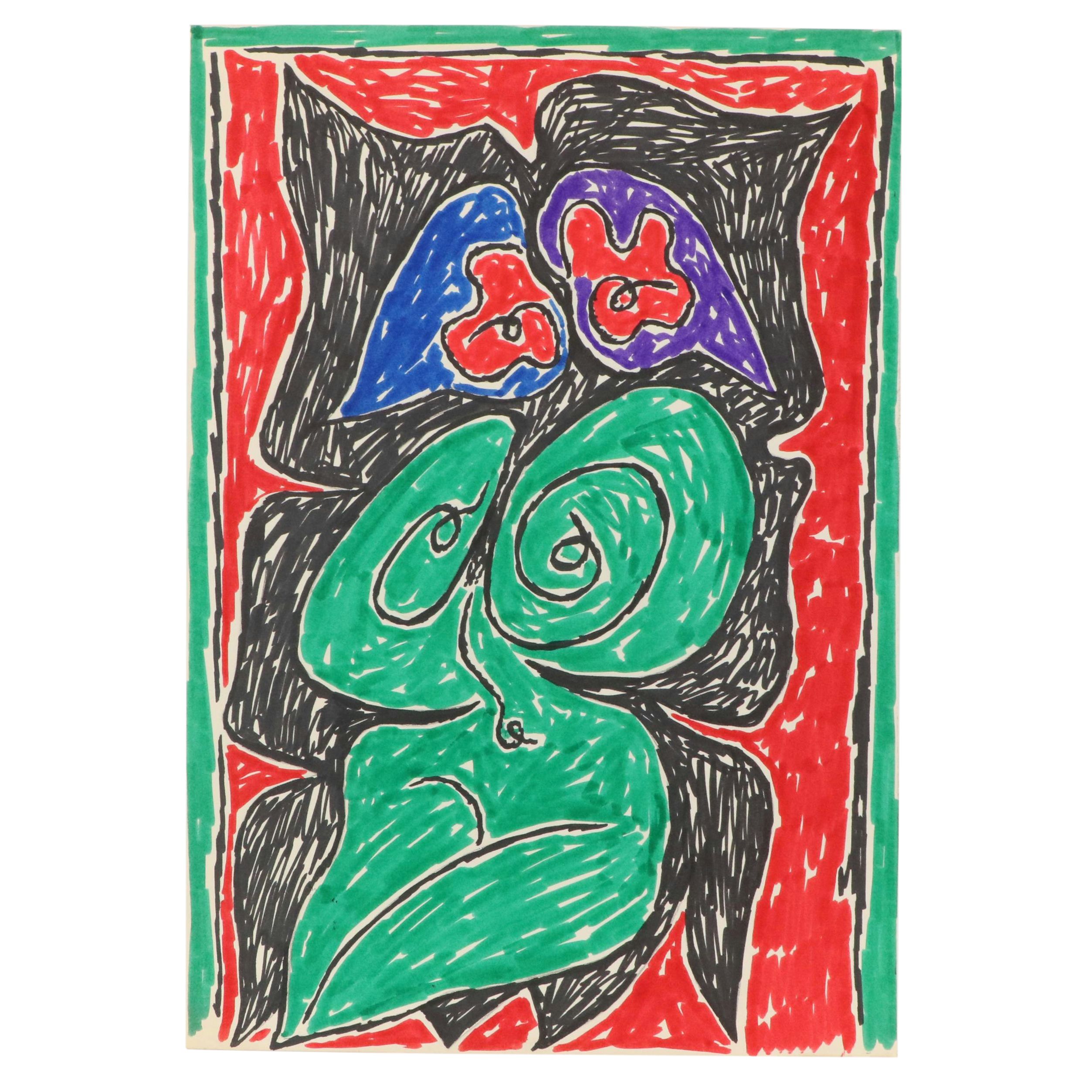 Achillo “Achi” Sullo Abstract Ink Drawing, Mid–Late 20th Century