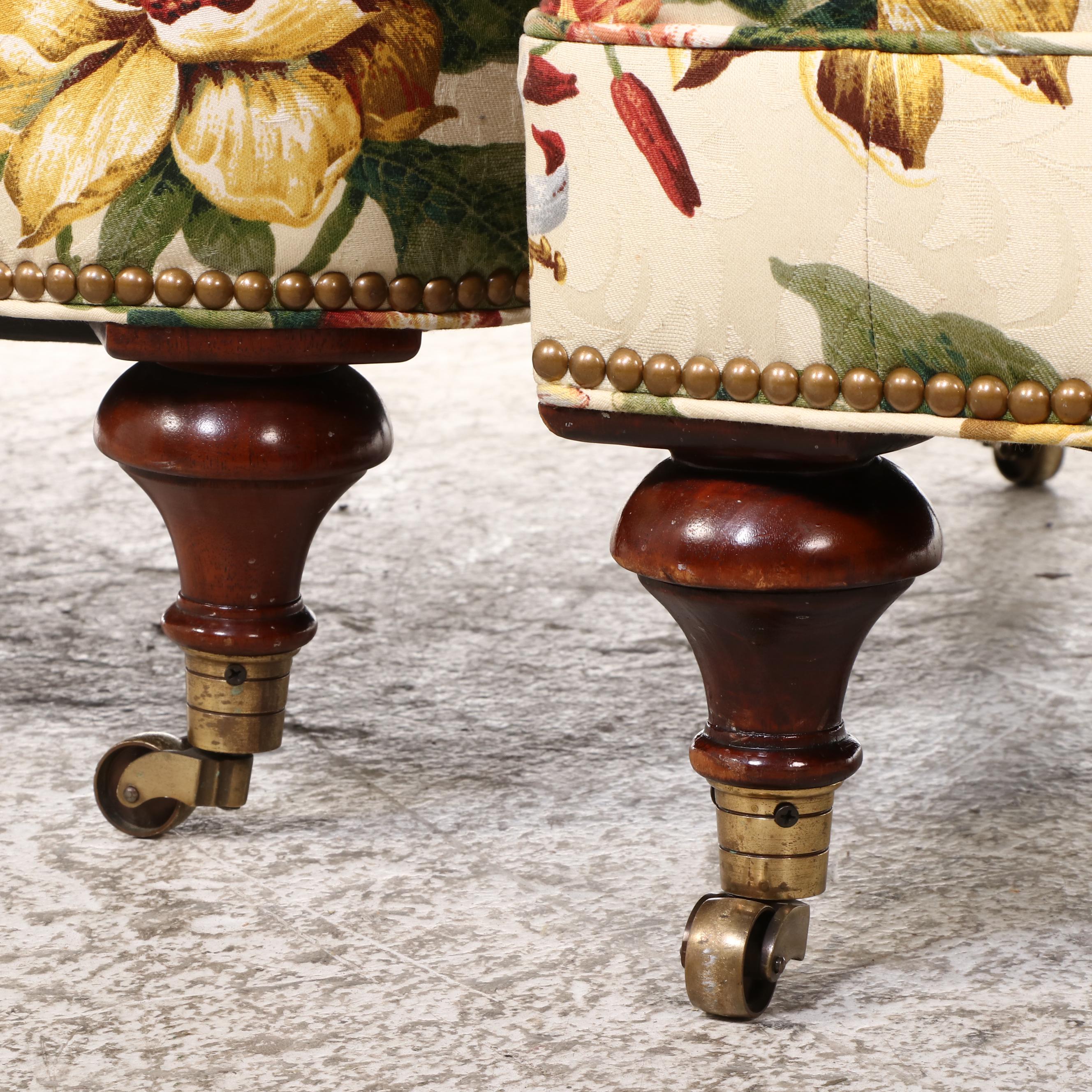 Victorian Style Mahogany and Buttoned-Down Easy Armchair with Ottoman