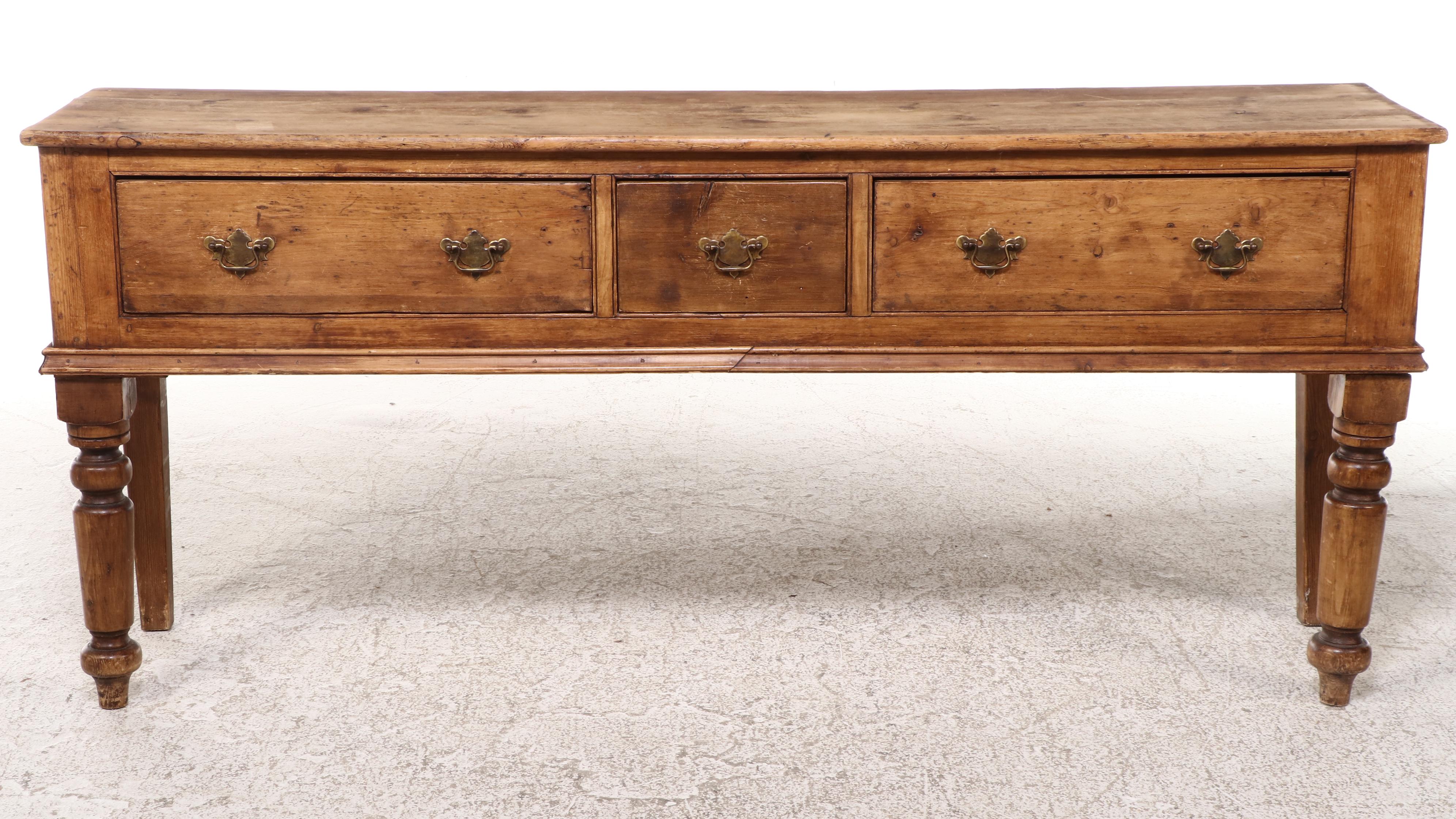 Victorian Style Pine Three-Drawer Sideboard