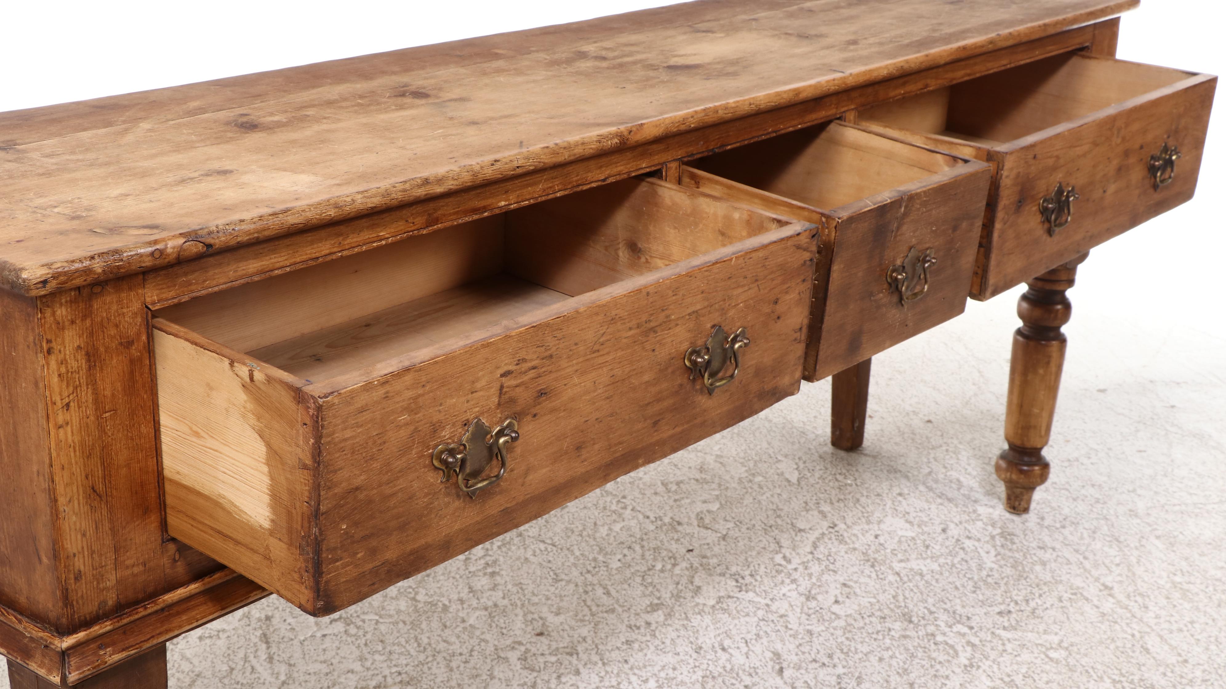 Victorian Style Pine Three-Drawer Sideboard
