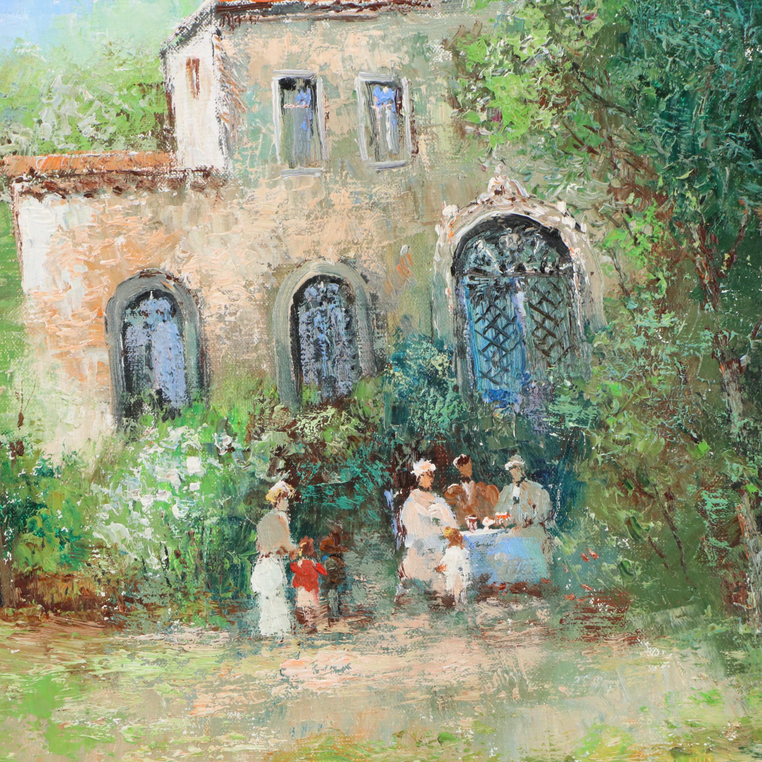 Willi Bauer Impressionist Oil Painting "Picnic by the Lake"