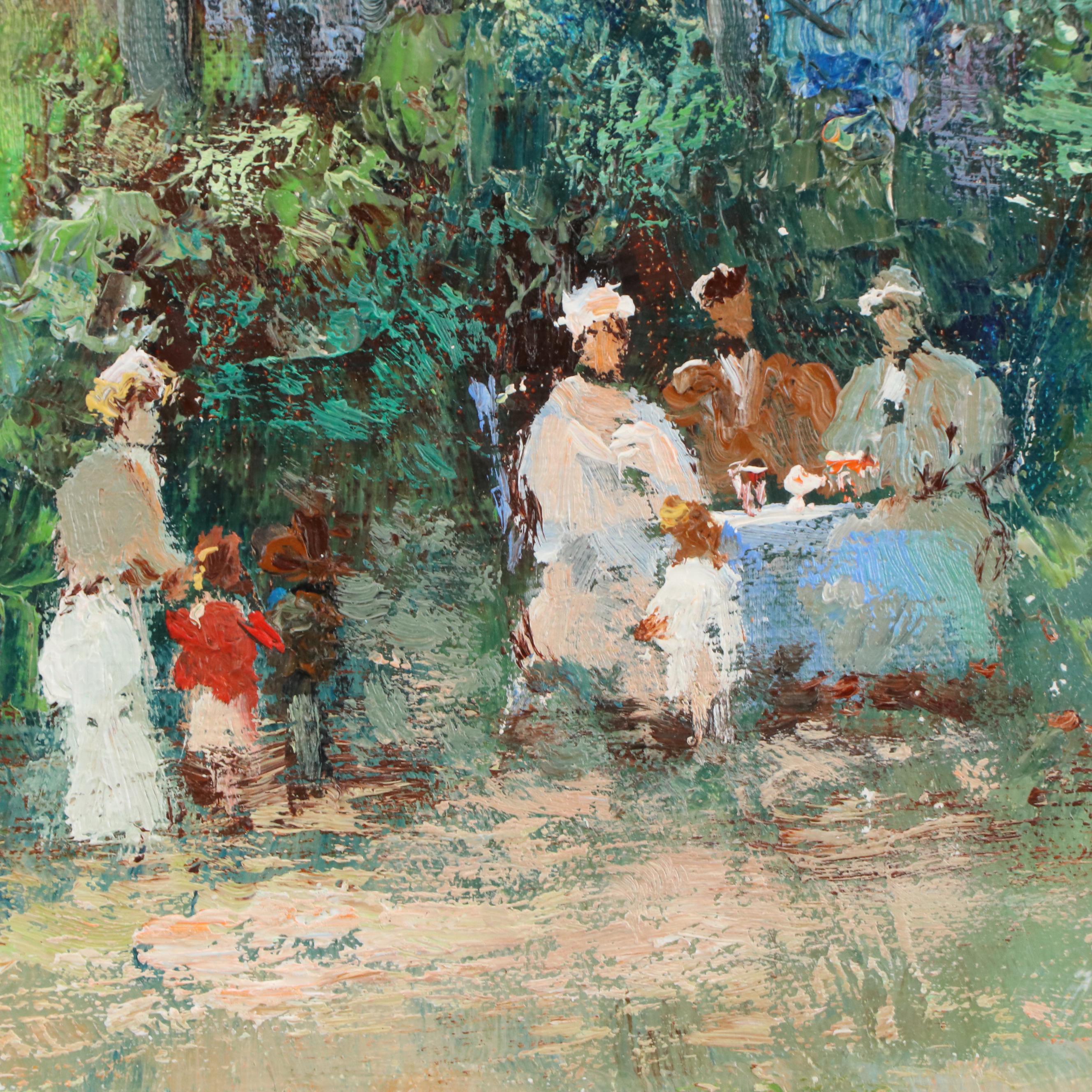 Willi Bauer Impressionist Oil Painting "Picnic by the Lake"