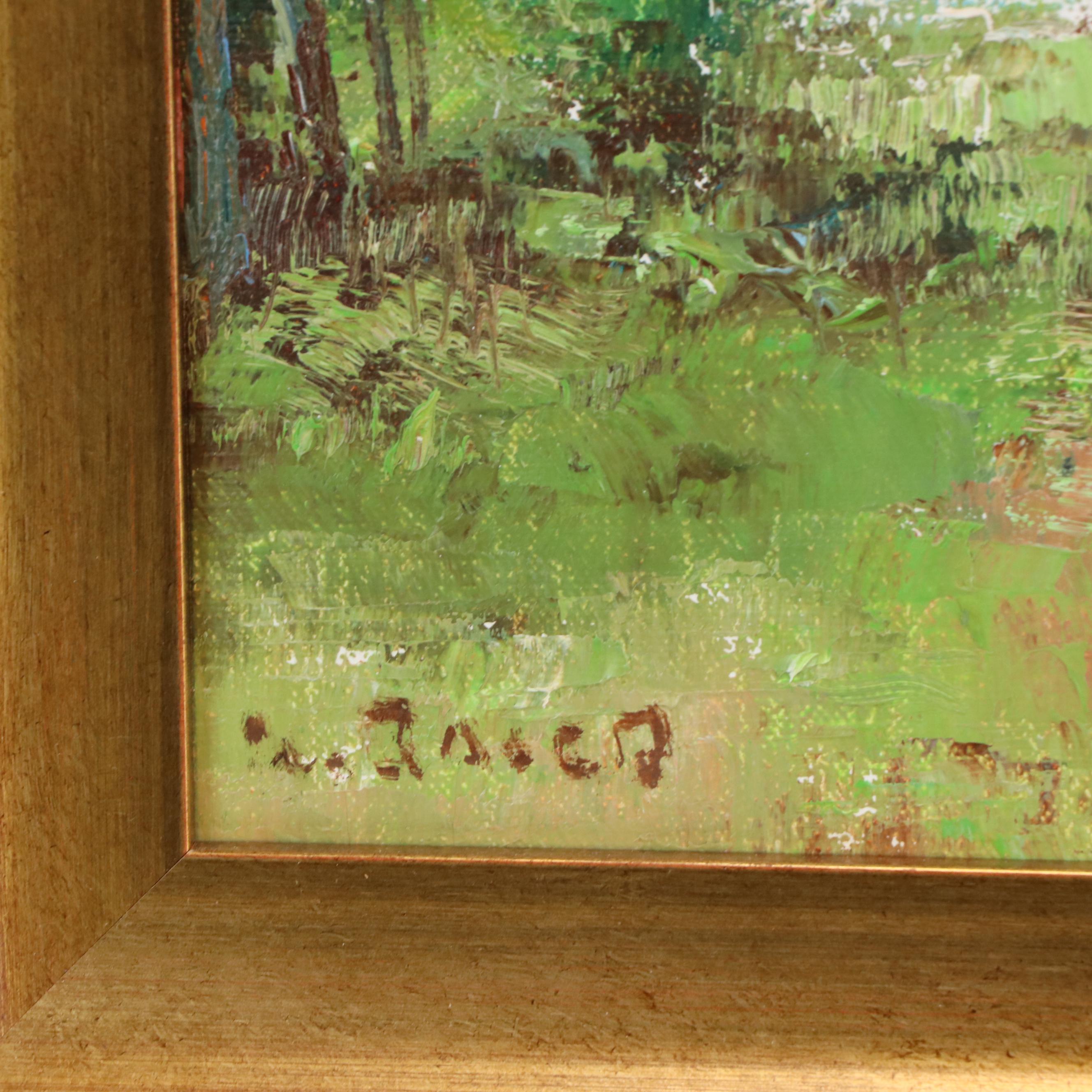 Willi Bauer Impressionist Oil Painting "Picnic by the Lake"