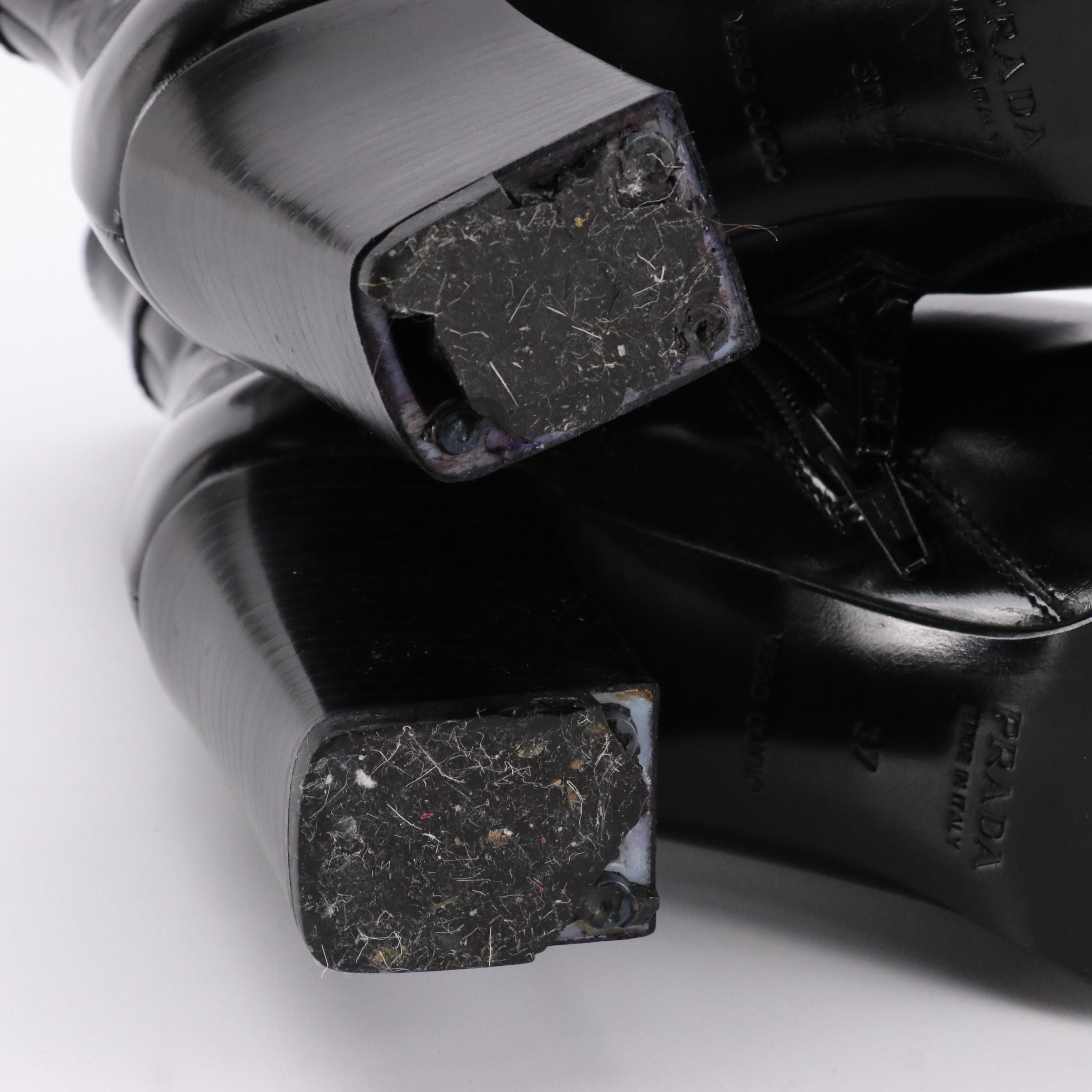 Prada Pointed-Toe Ankle Boots in Black Patent Leather with Box