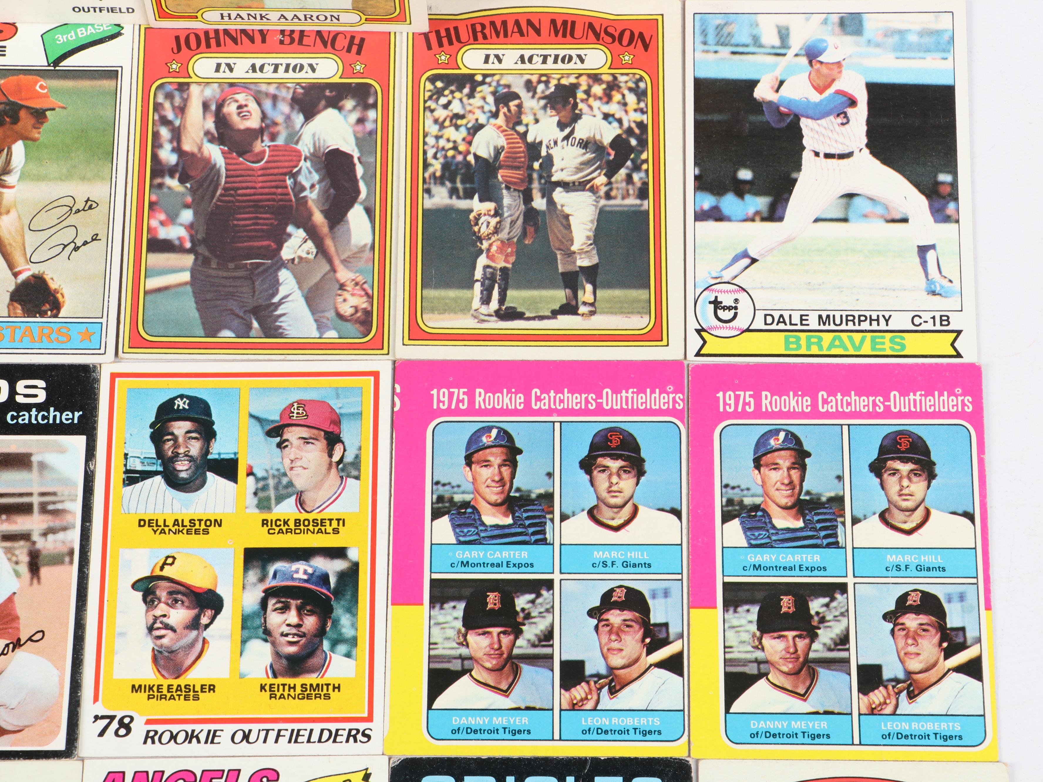 Topps Baseball Cards Featuring Roberto Clemente and Hank Aaron, 1970s–1980s