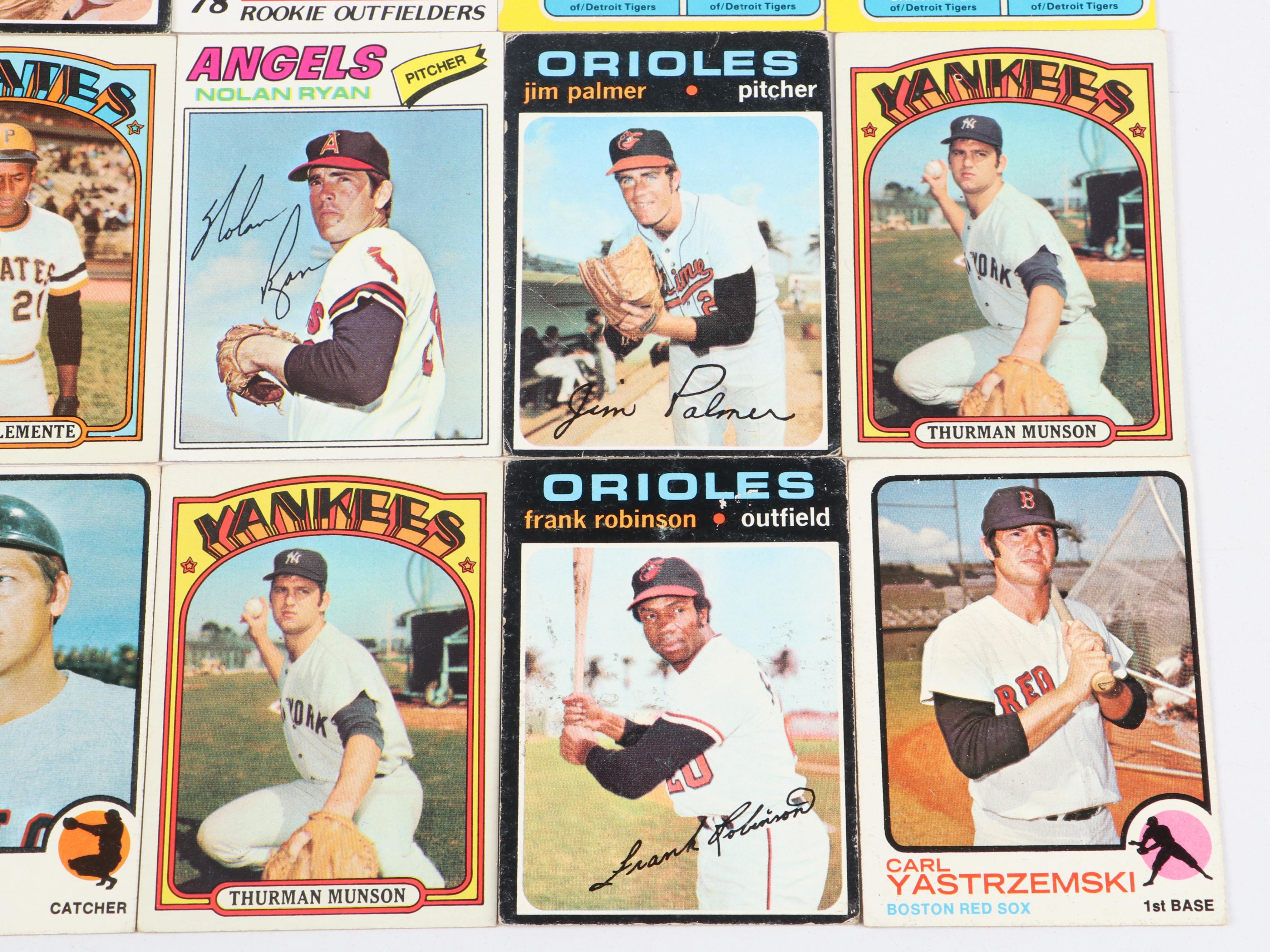 Topps Baseball Cards Featuring Roberto Clemente and Hank Aaron, 1970s–1980s