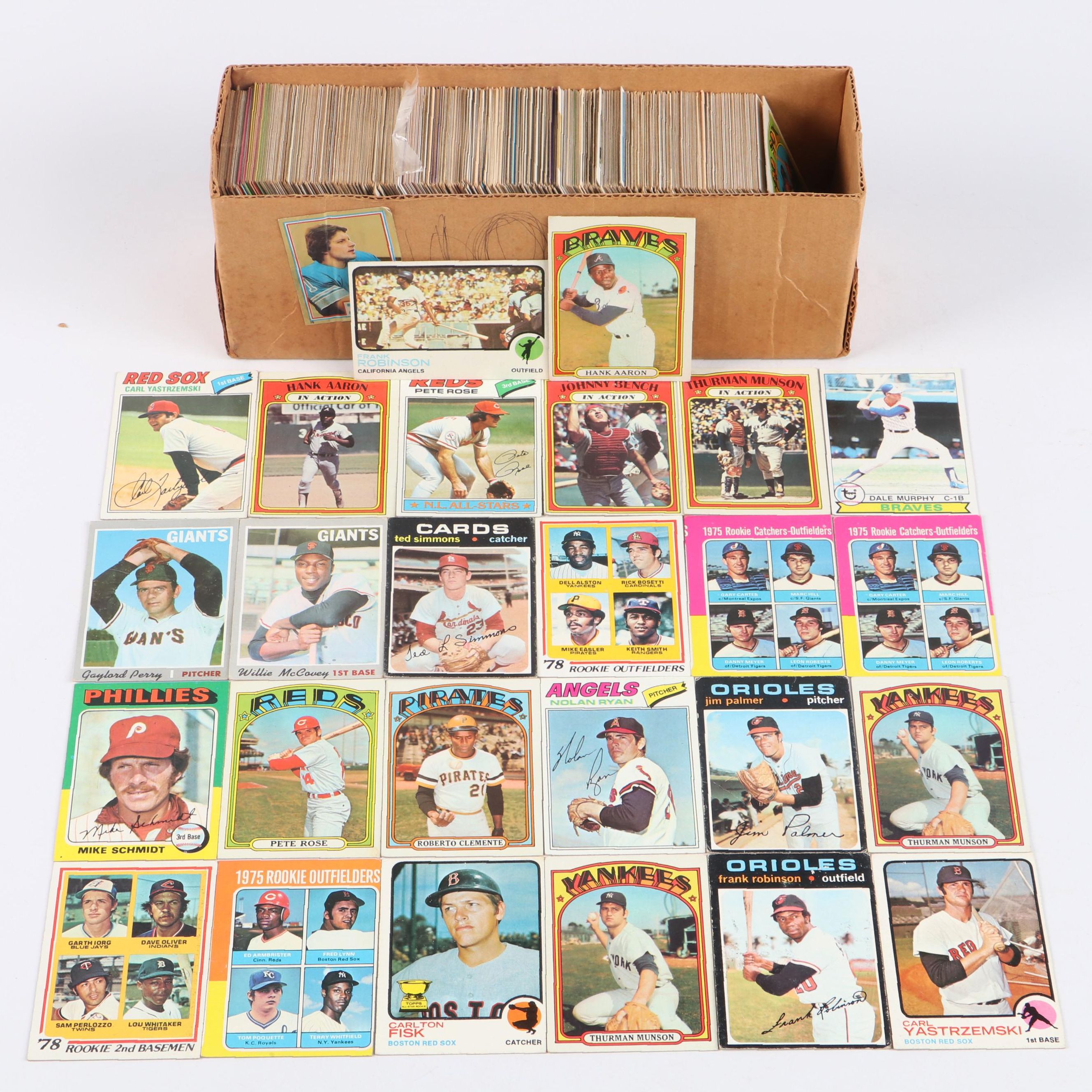 Topps Baseball Cards Featuring Roberto Clemente and Hank Aaron, 1970s–1980s