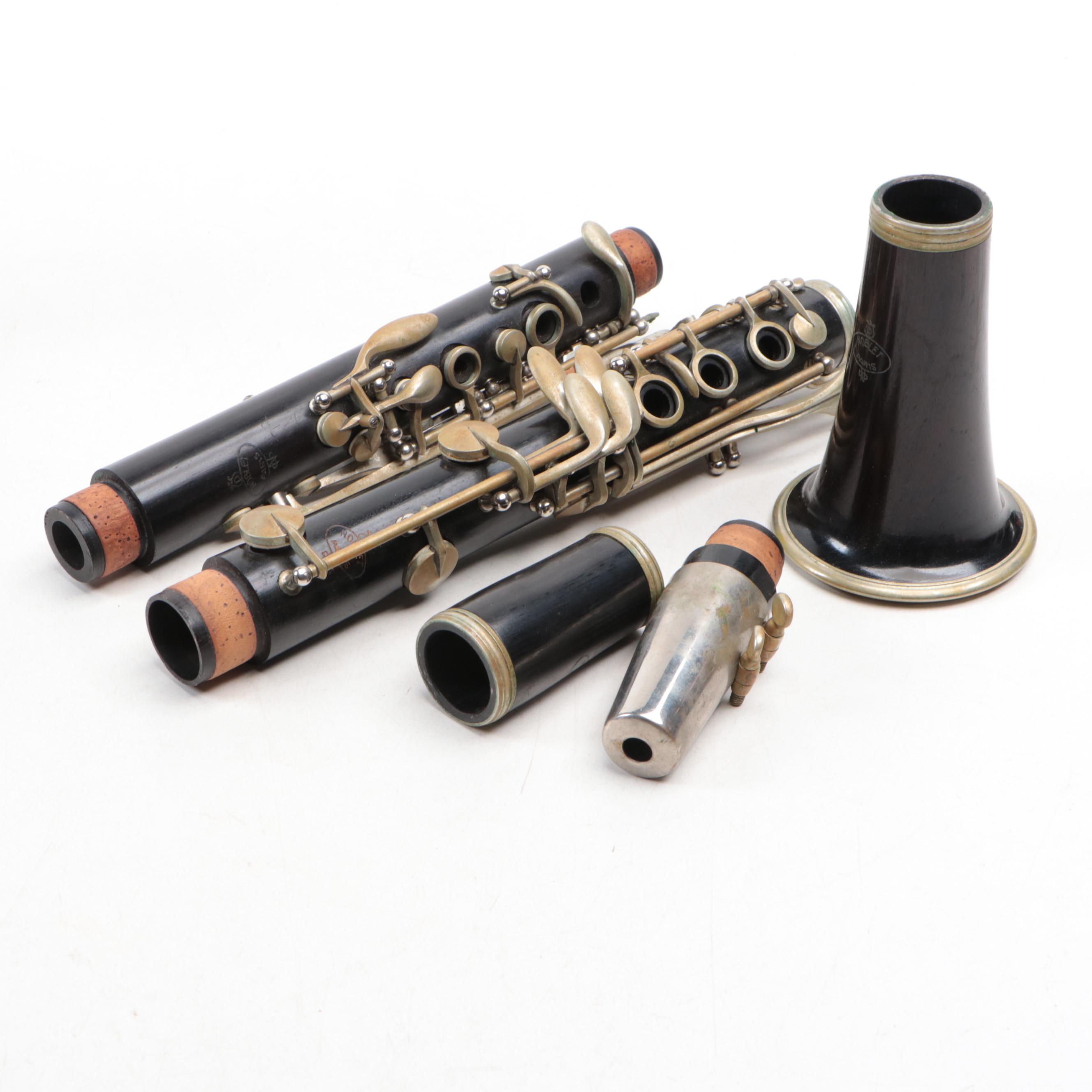 Noblet Paris Ebonized Wood Clarinet with Case, Mid to Late 20th Century