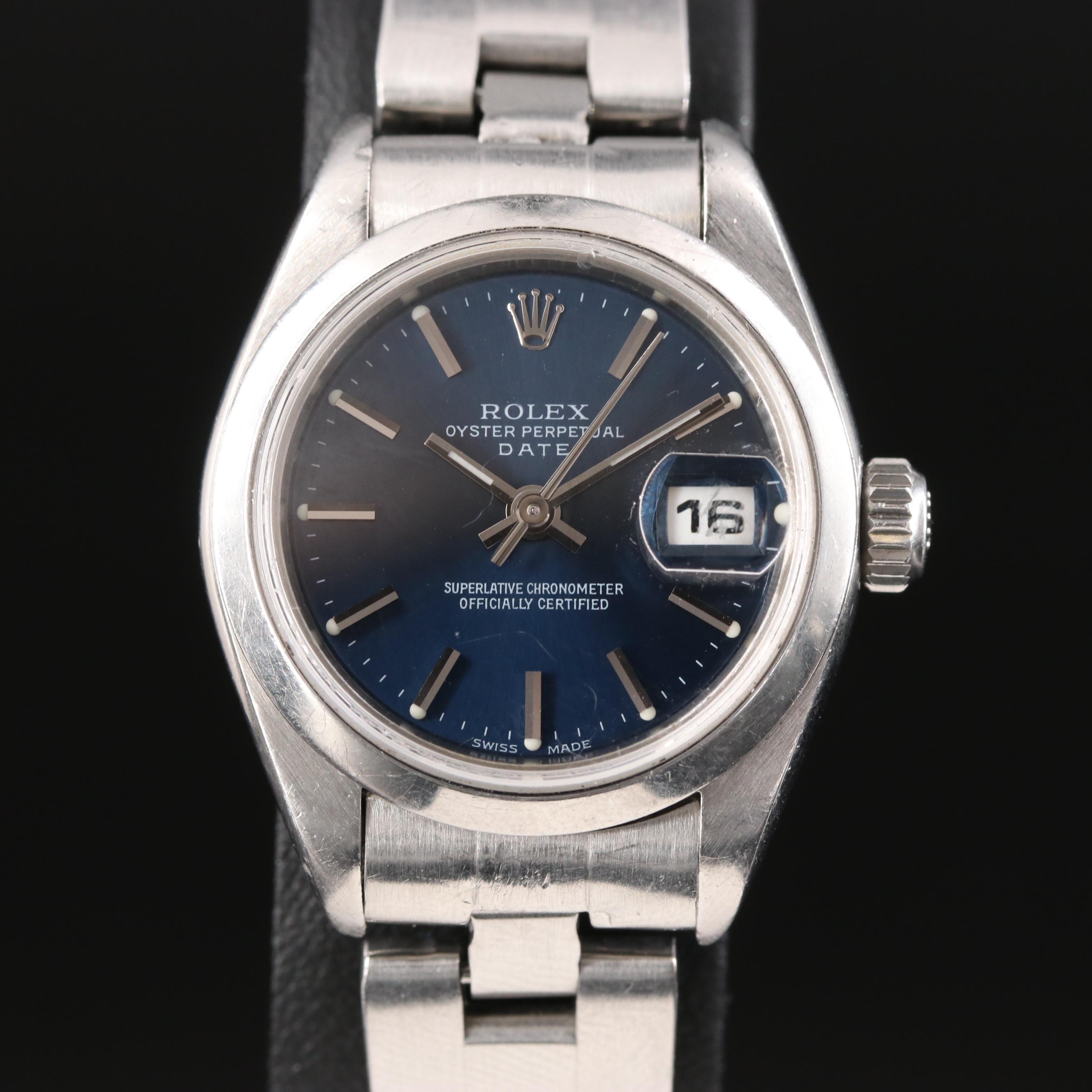2000 Rolex Oyster Perpetual Blue Dial Date Watch
