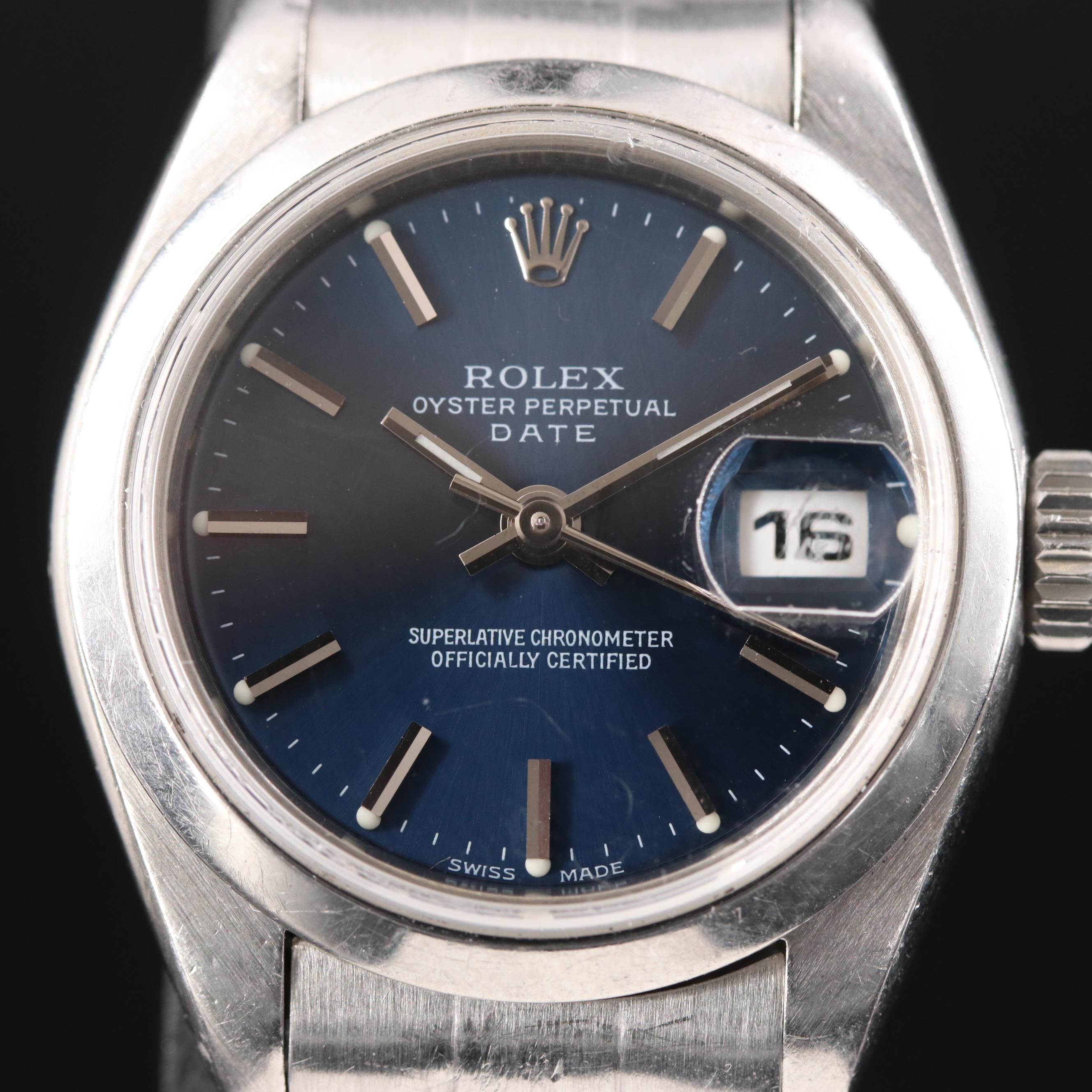 2000 Rolex Oyster Perpetual Blue Dial Date Watch
