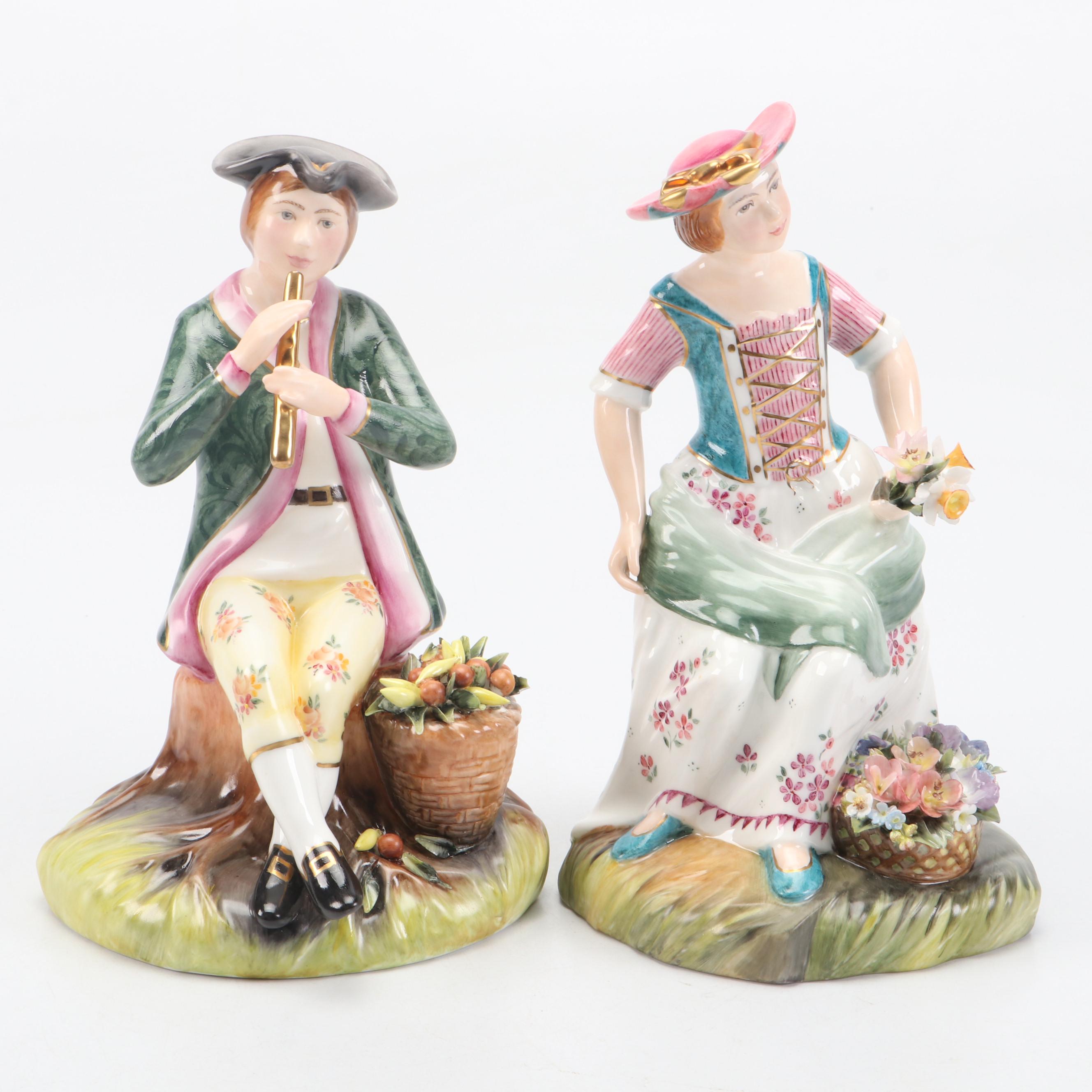 Royal Crown Derby Bone China "The Fruit Seller" and " The Flower Seller"
