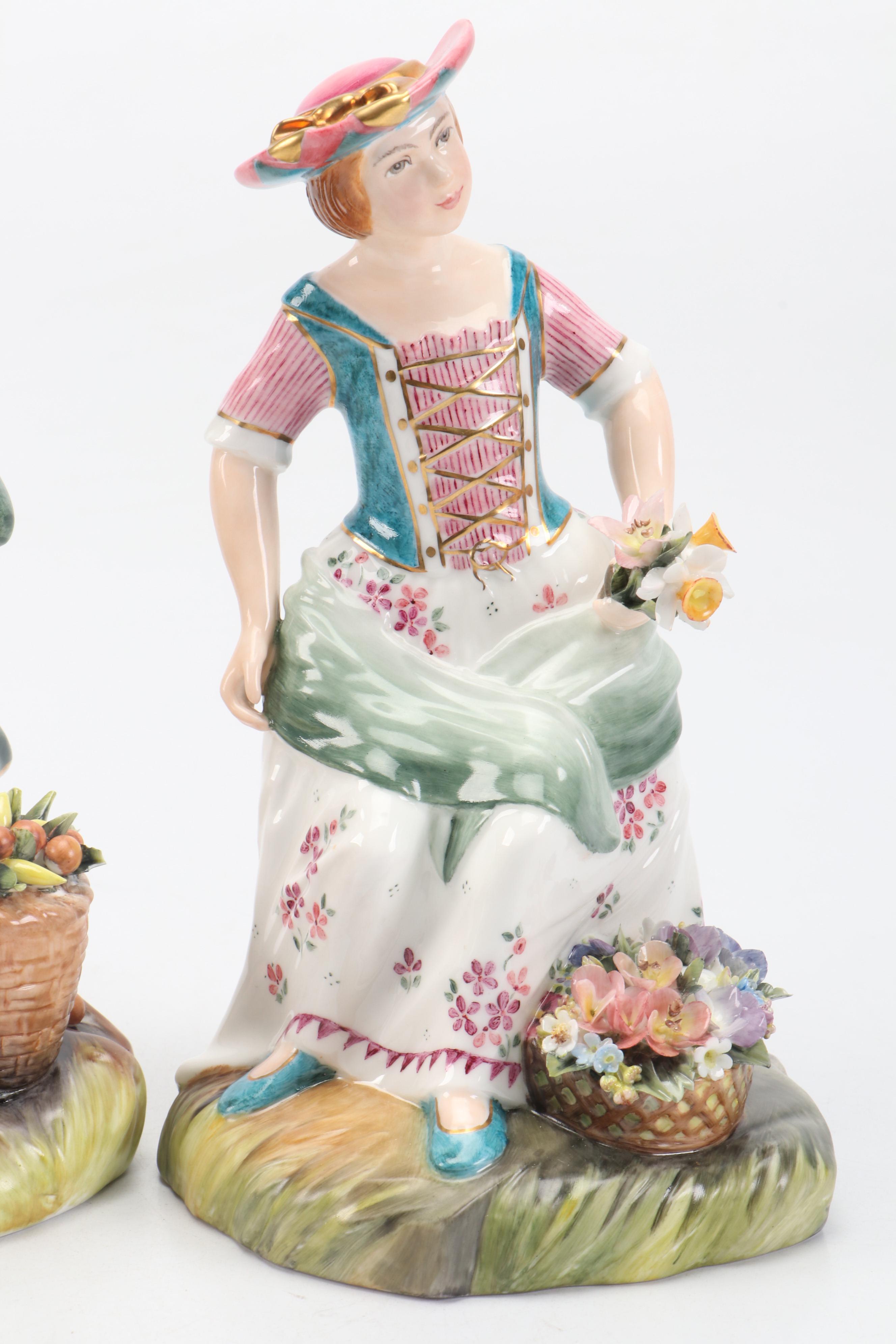 Royal Crown Derby Bone China "The Fruit Seller" and " The Flower Seller"