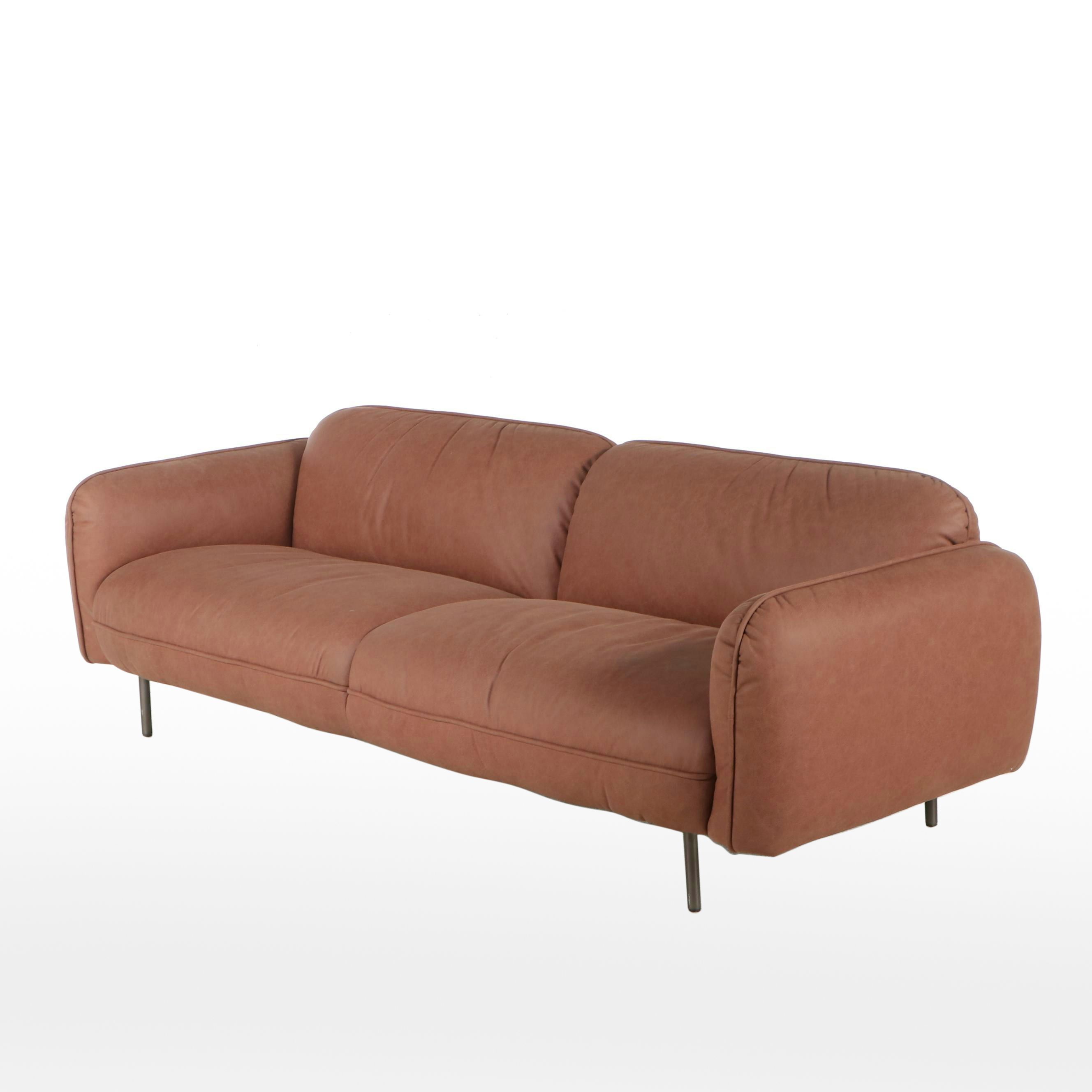 Modernist Style Brown Leather Sofa