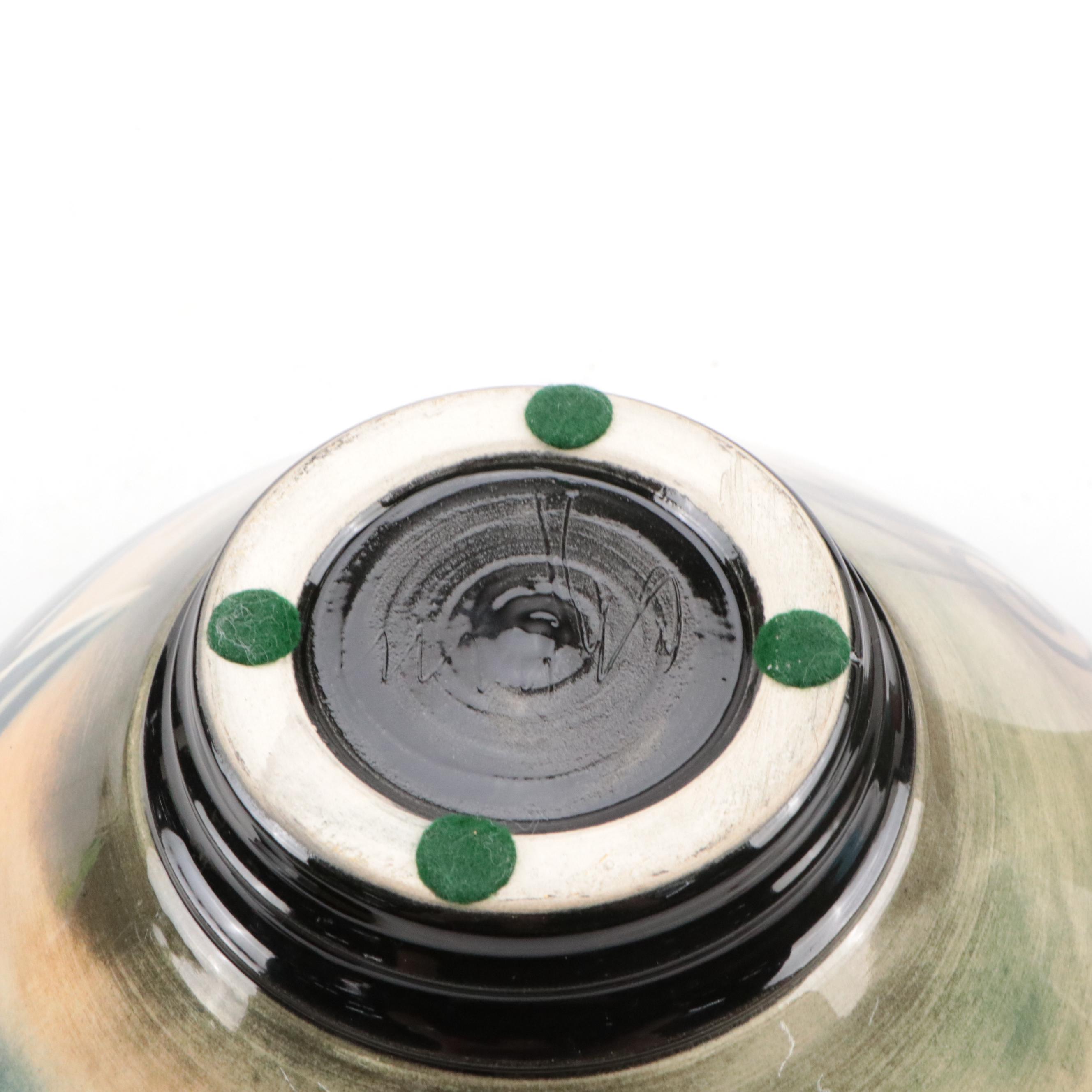 Art Pottery Lidded Pot with Geometric Designs and English Soho Pottery Vase