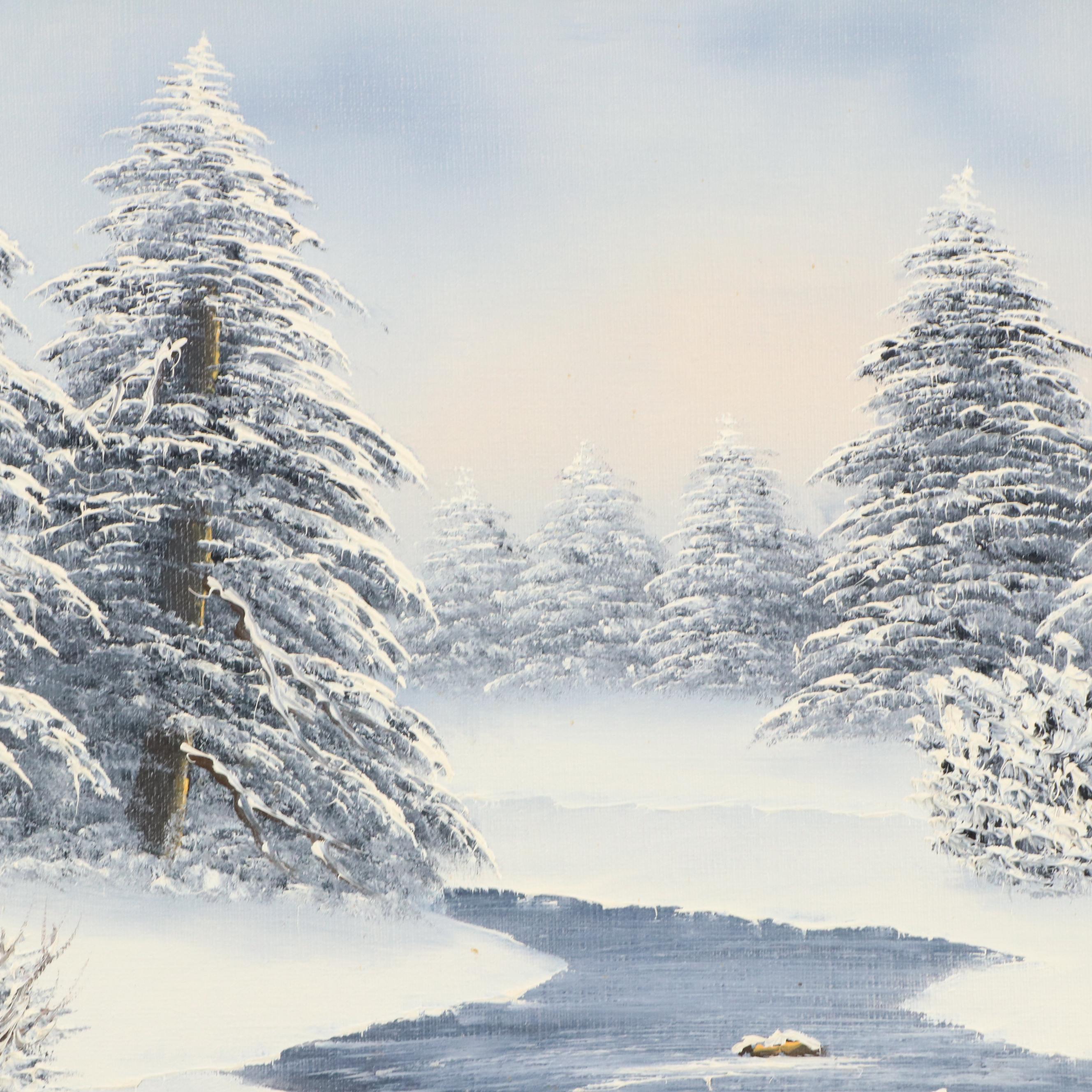 Barrister Oil Painting of Winter Landscape, 1970's