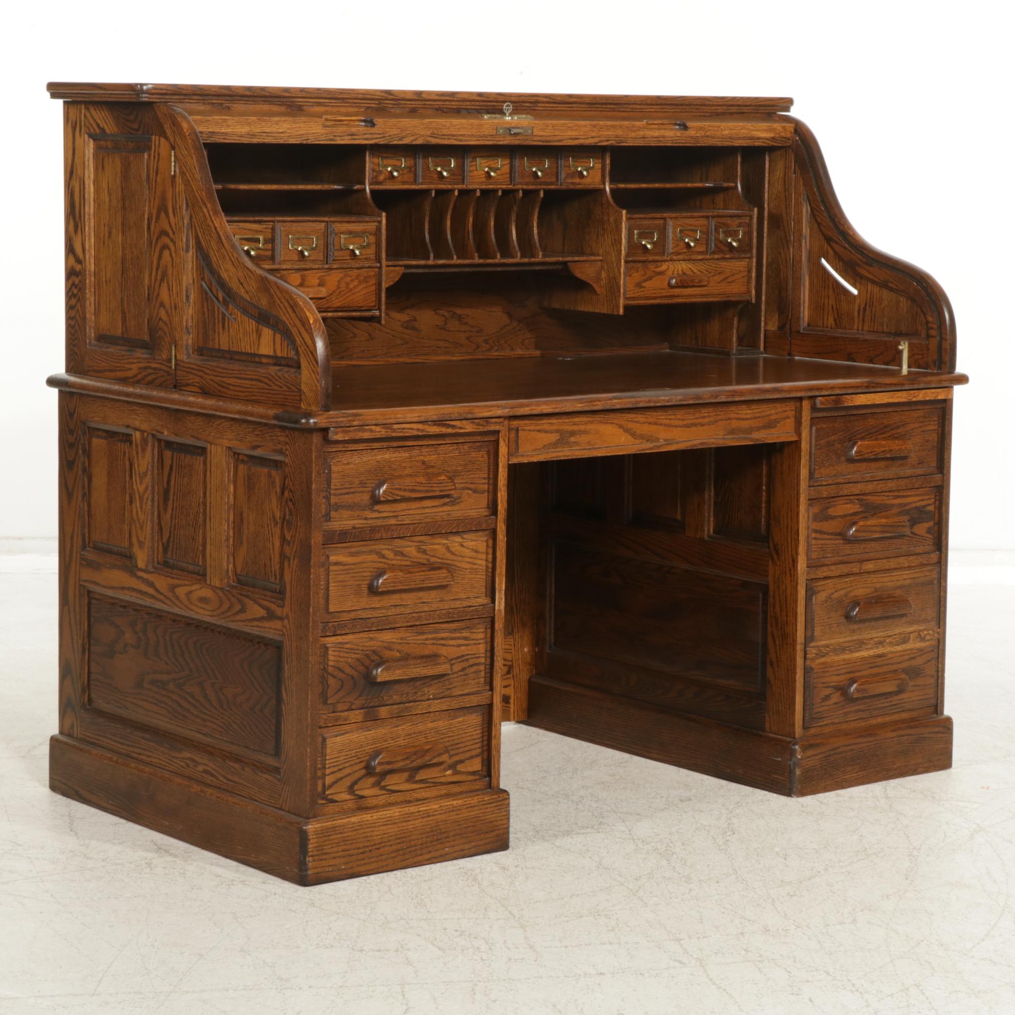 Oak Crest Roll Top Desk, Late 20th Century