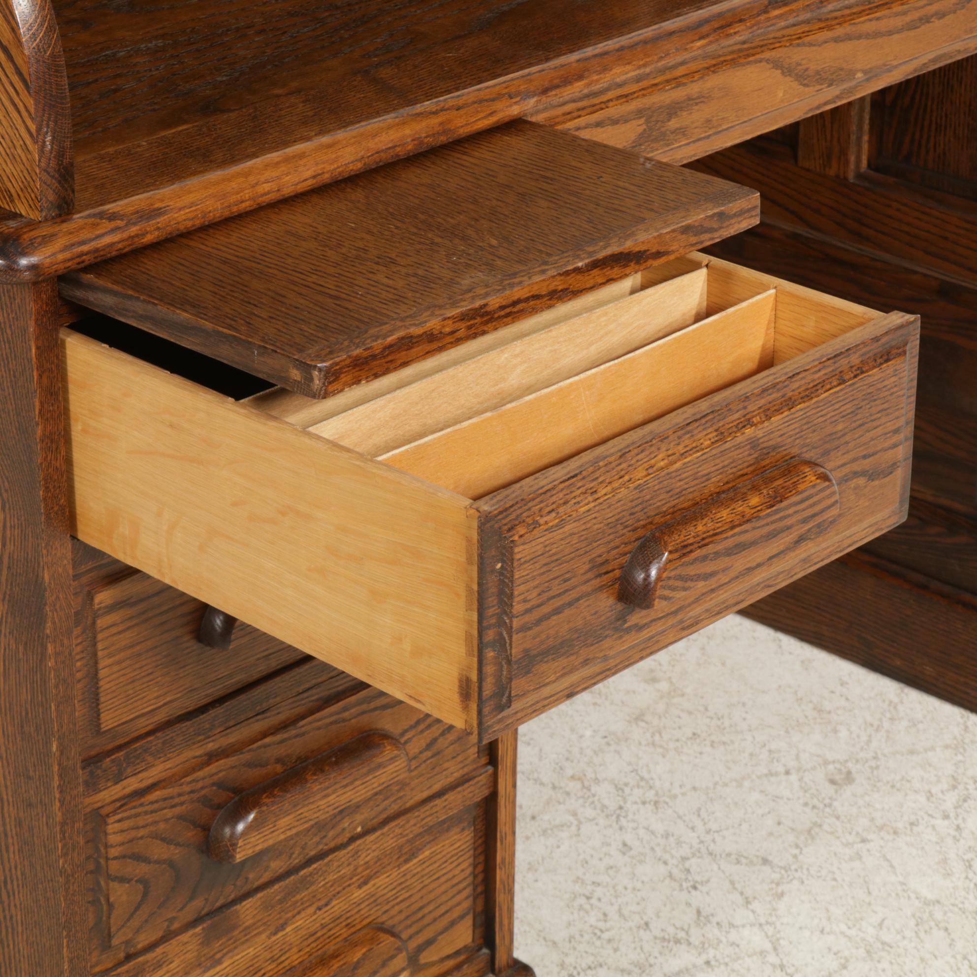 Oak Crest Roll Top Desk, Late 20th Century