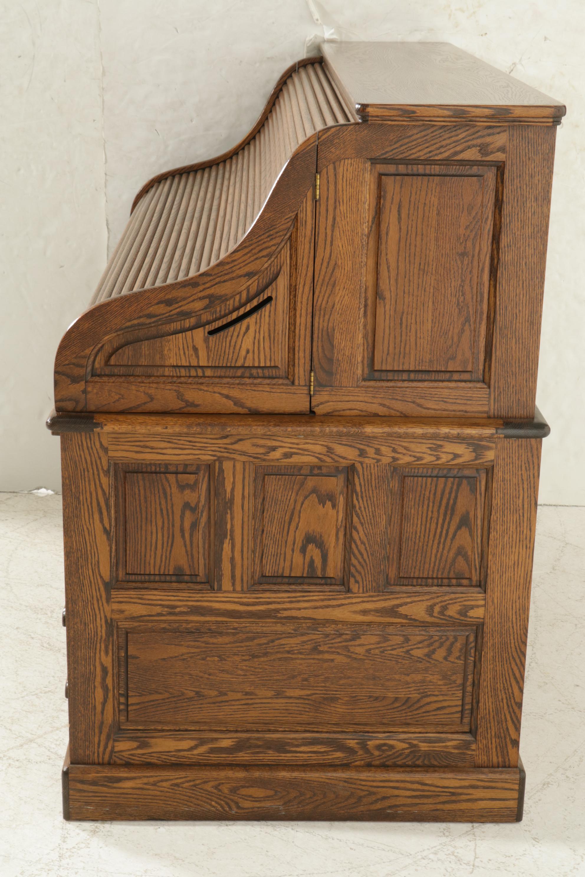 Oak Crest Roll Top Desk, Late 20th Century