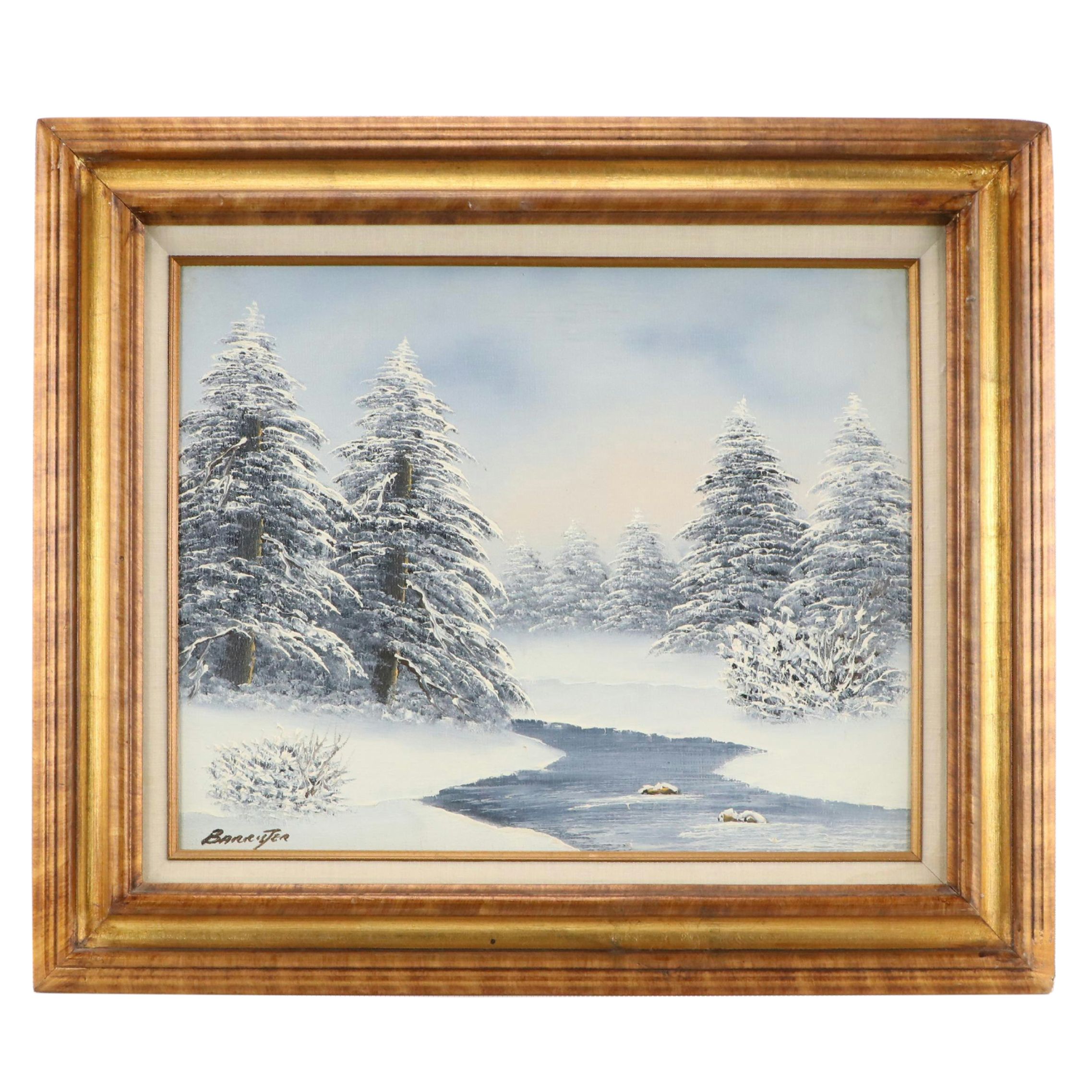 Barrister Oil Painting of Winter Landscape, 1970's