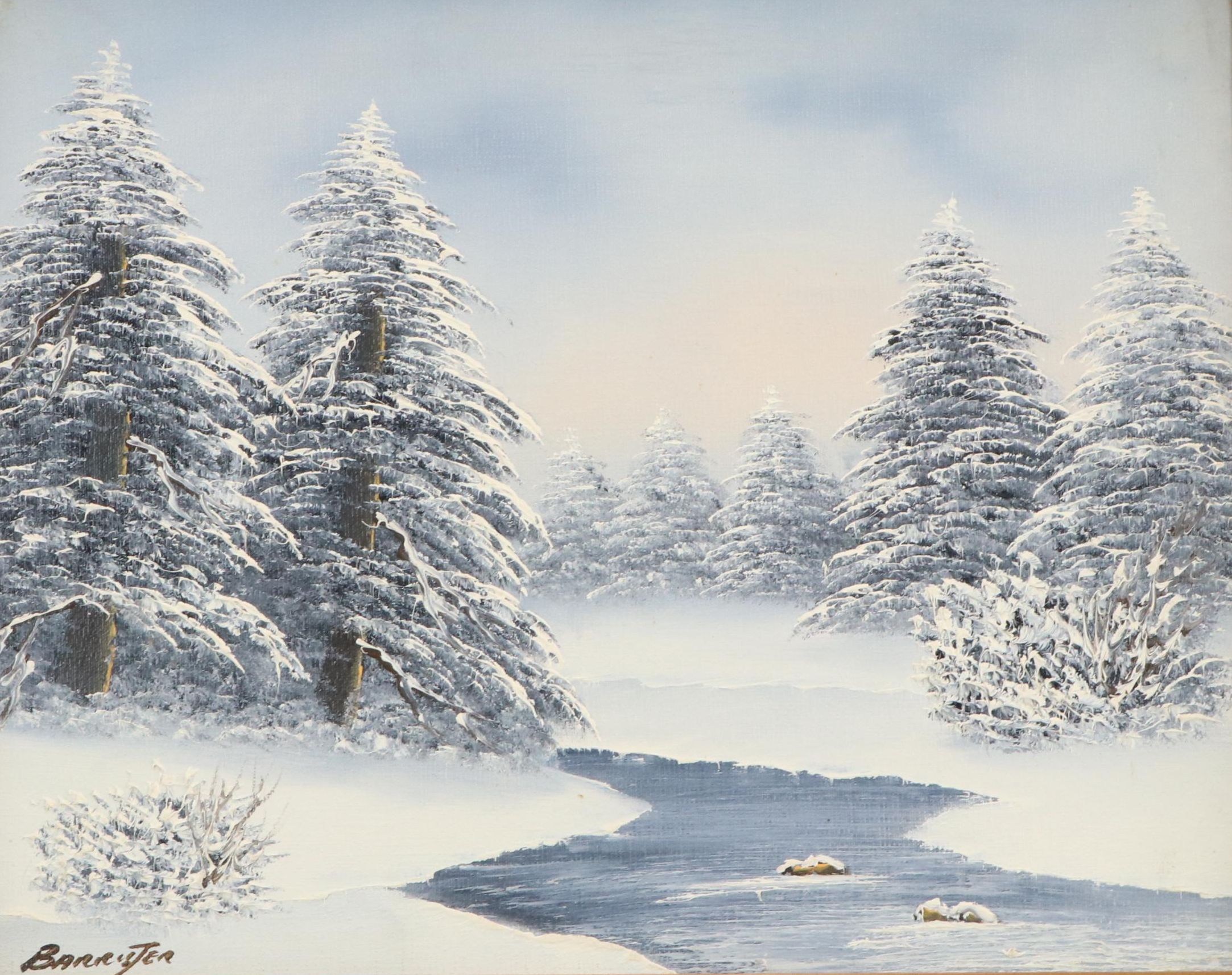 Barrister Oil Painting of Winter Landscape, 1970's