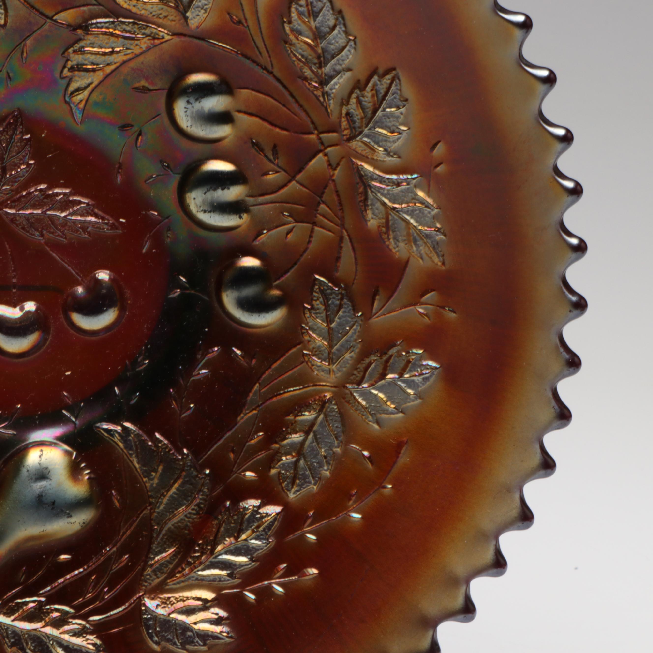 Fenton "Orange Tree Marigold" Three-Toed Bowl with More Carnival Glass Tableware