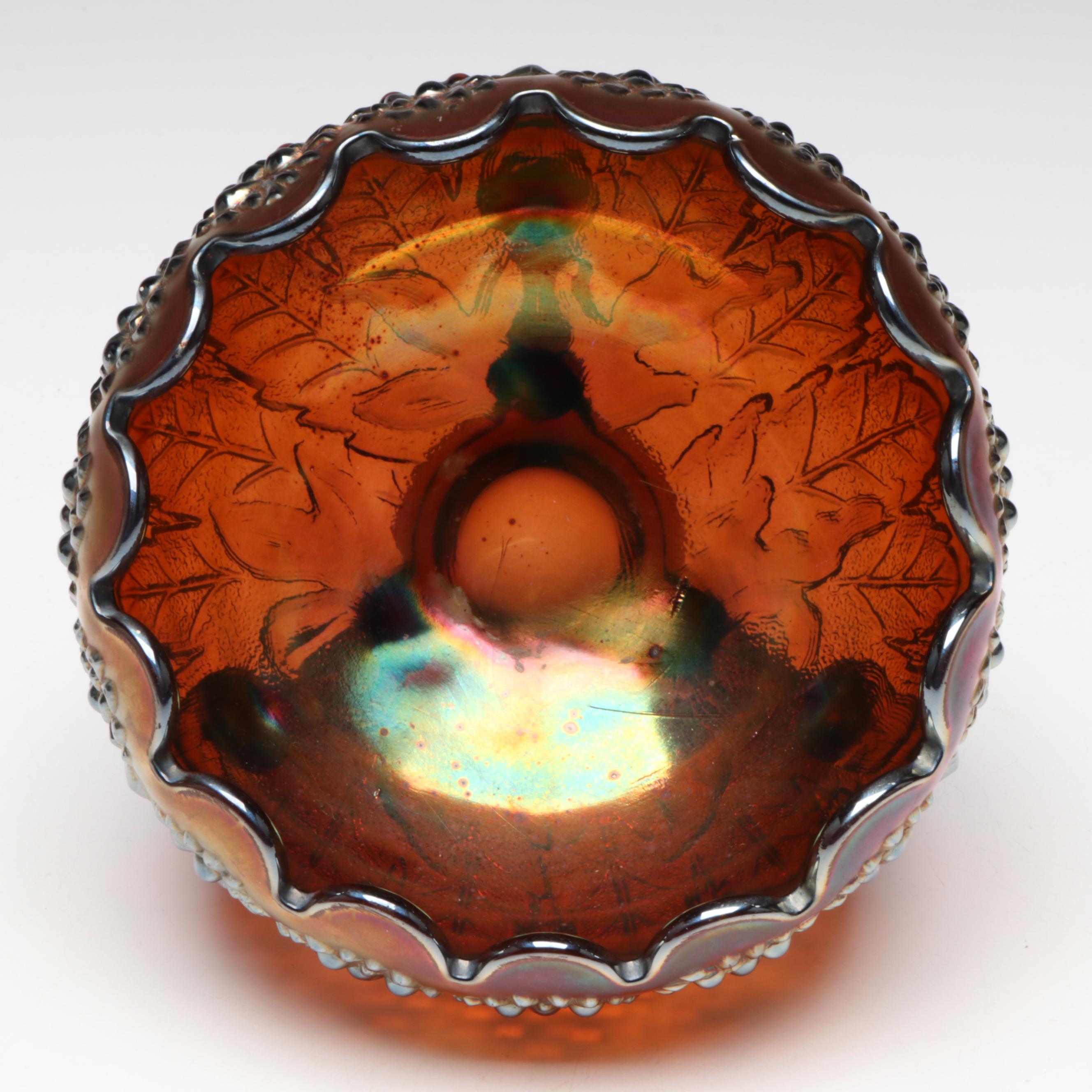 Fenton "Orange Tree Marigold" Three-Toed Bowl with More Carnival Glass Tableware