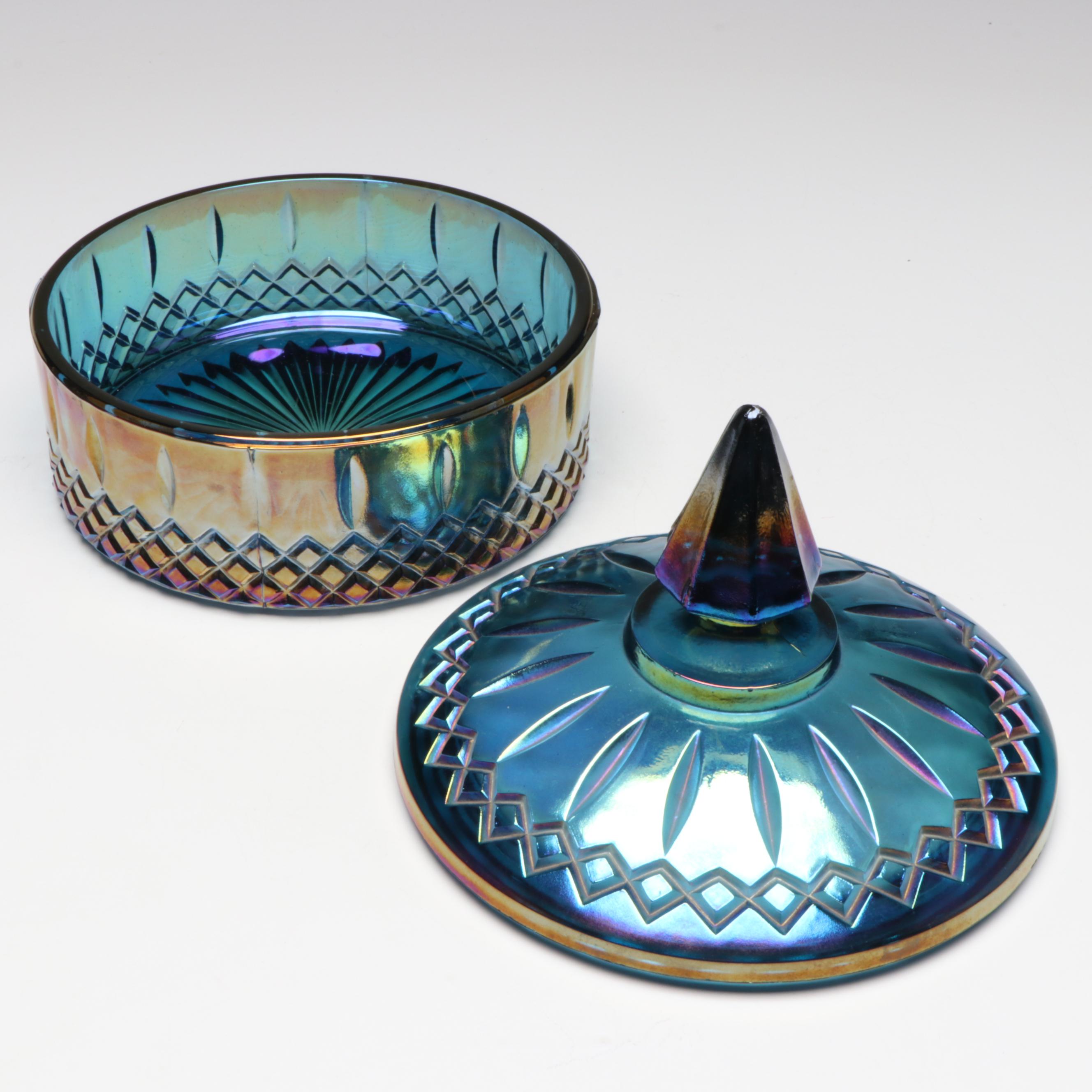 Fenton "Orange Tree Marigold" Three-Toed Bowl with More Carnival Glass Tableware