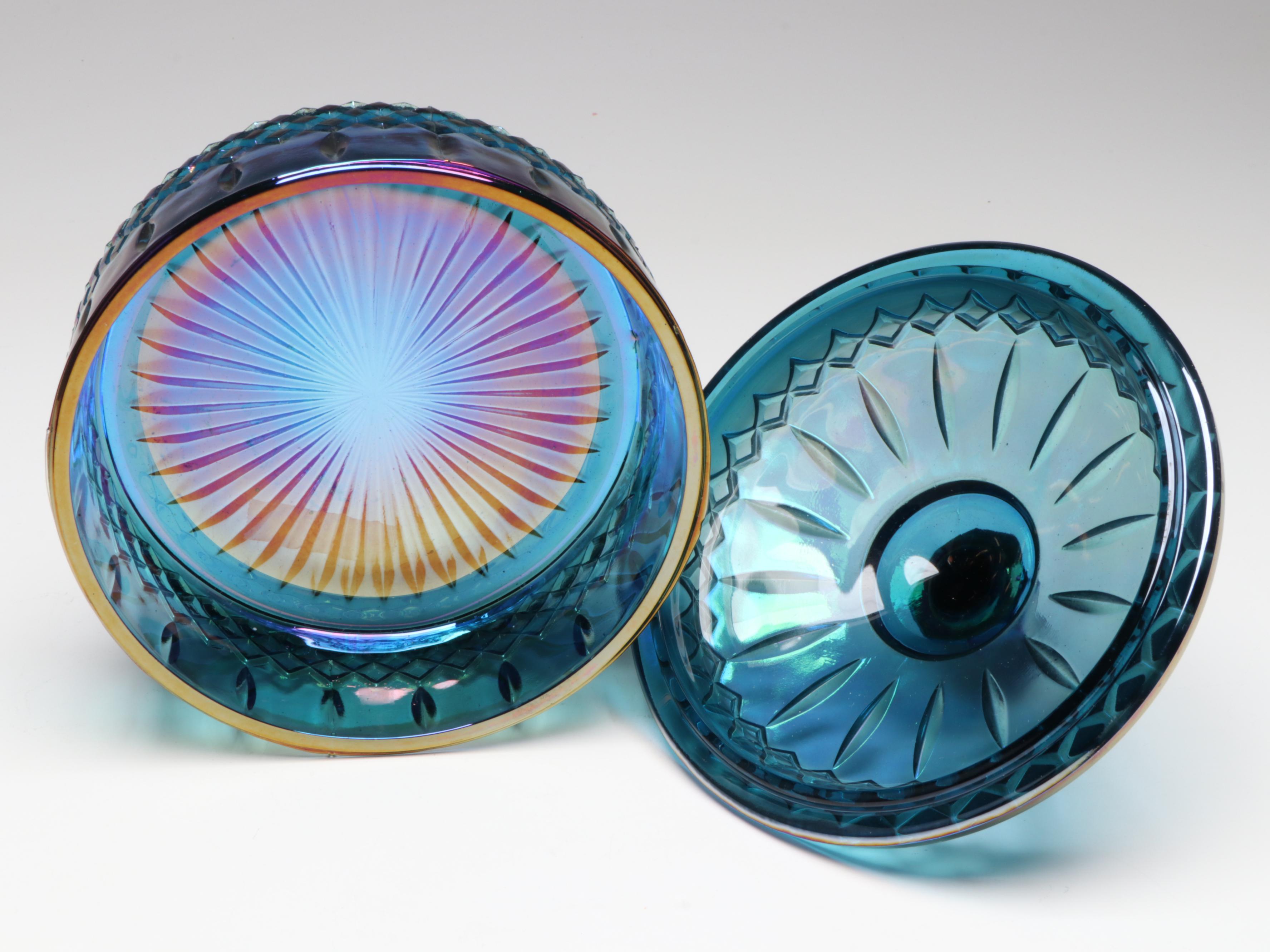 Fenton "Orange Tree Marigold" Three-Toed Bowl with More Carnival Glass Tableware