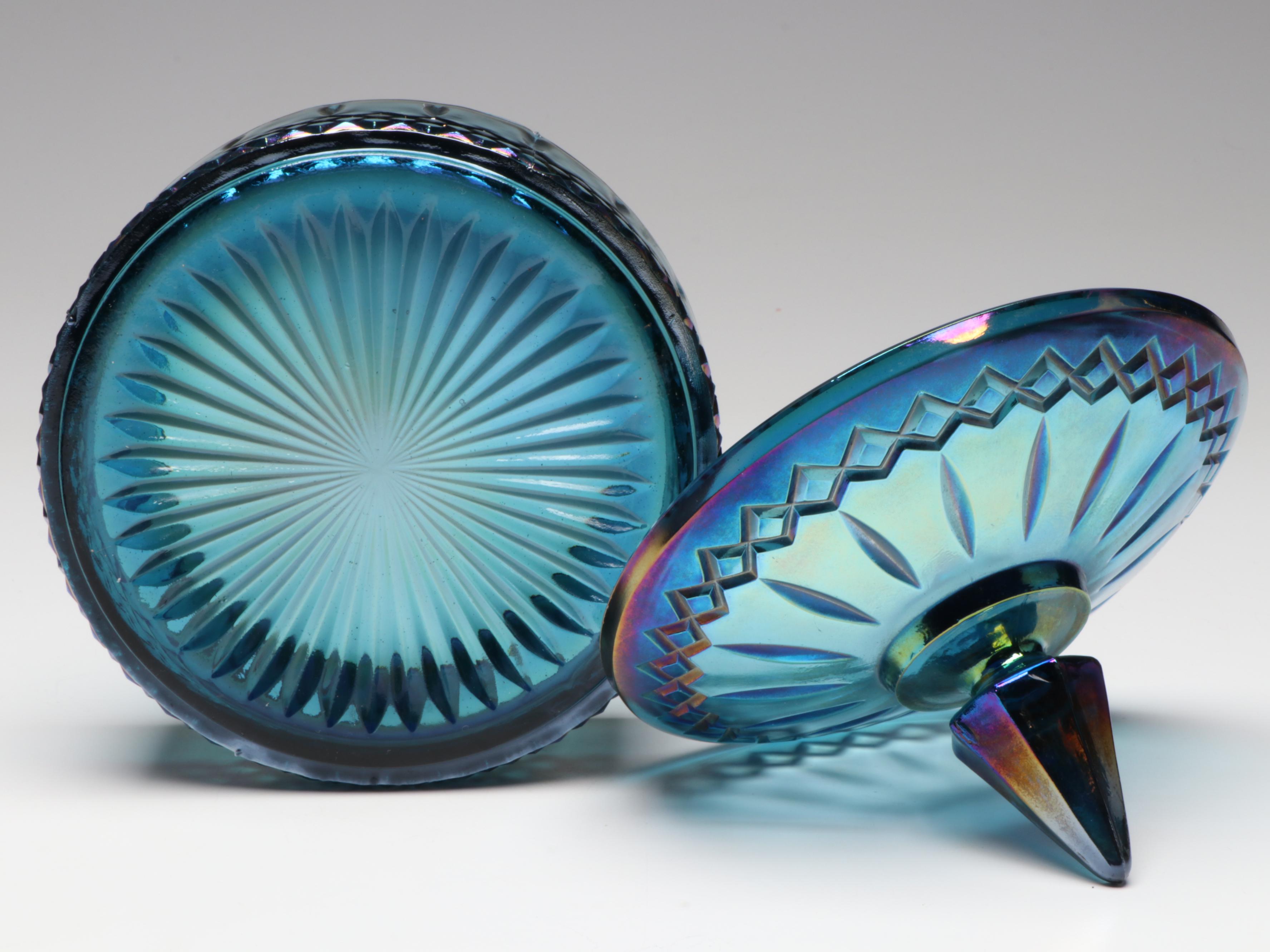 Fenton "Orange Tree Marigold" Three-Toed Bowl with More Carnival Glass Tableware