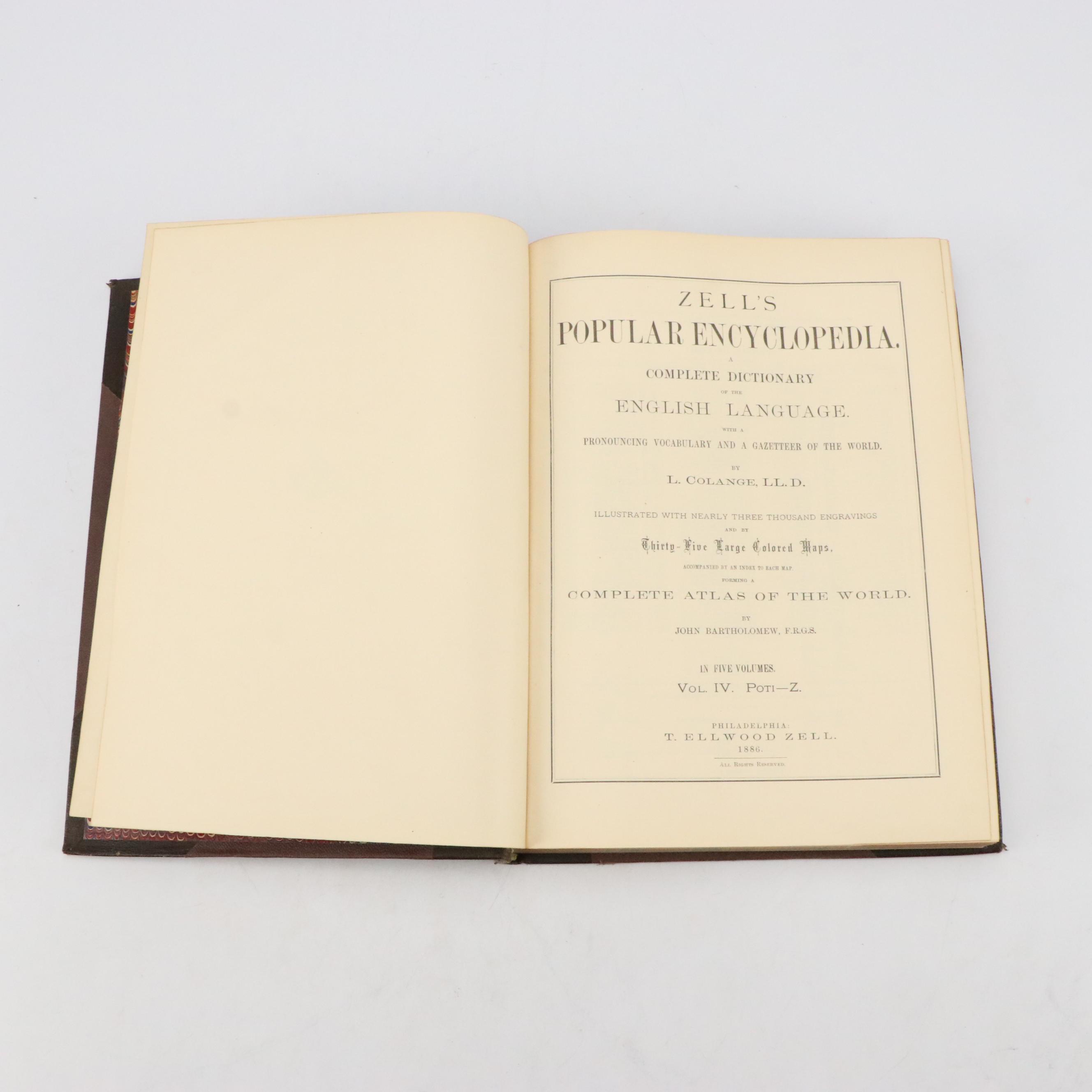 "Zell's Encyclopedia and Atlas" Near-Complete Set by Leo de Colange, 1886