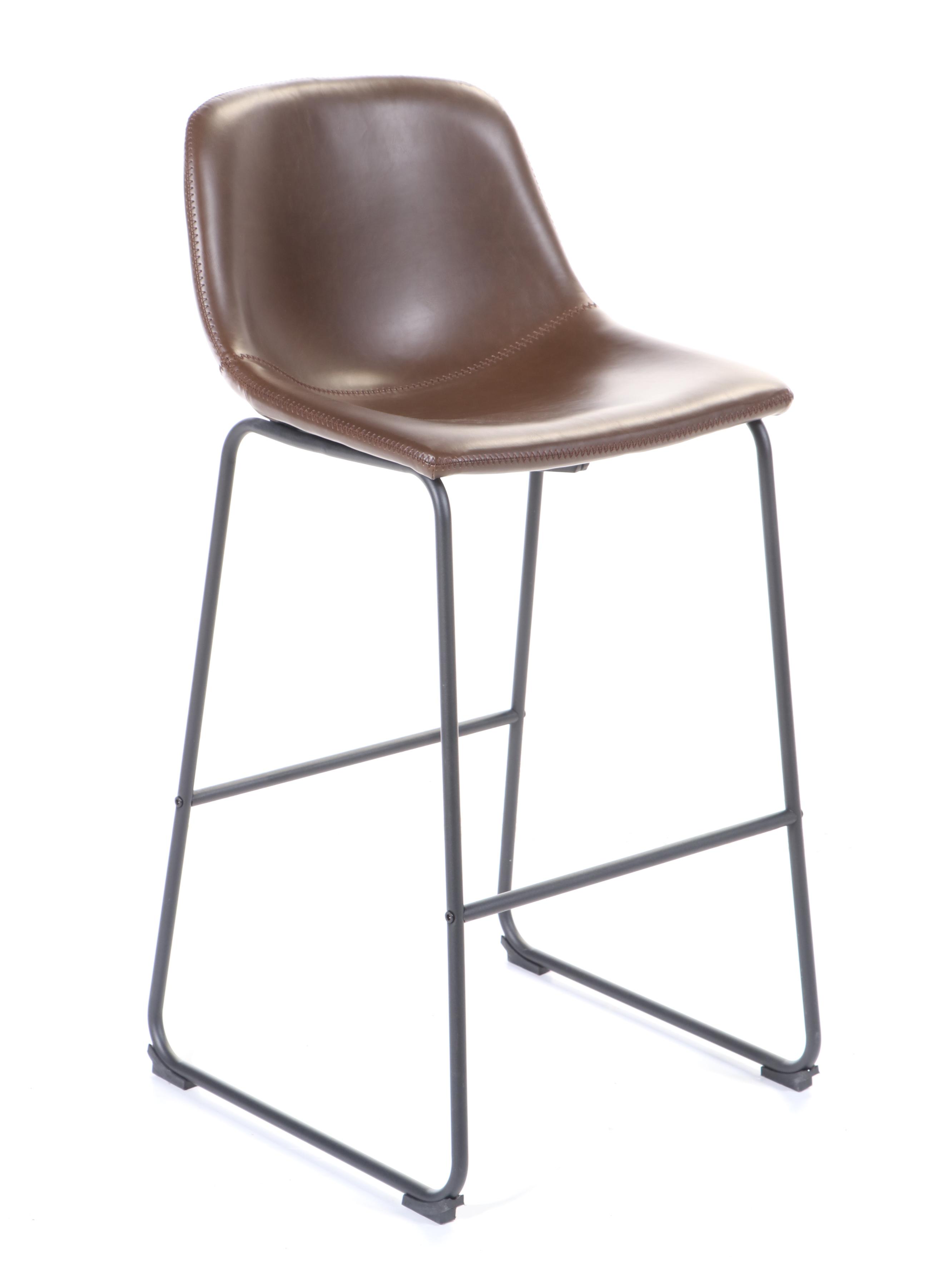Pair of Modernist Style Brown Faux Leather and Metal Barstools