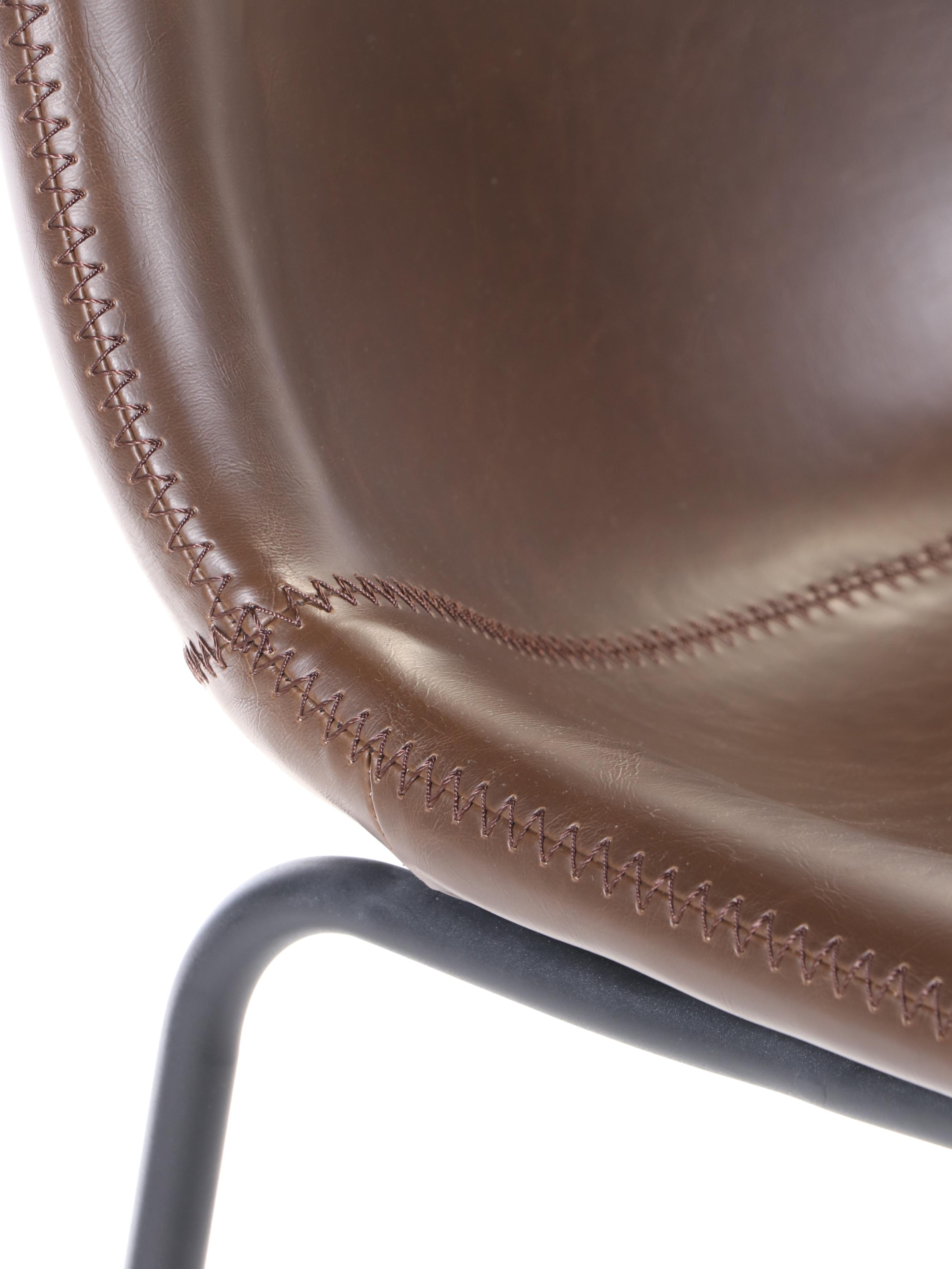 Pair of Modernist Style Brown Faux Leather and Metal Barstools