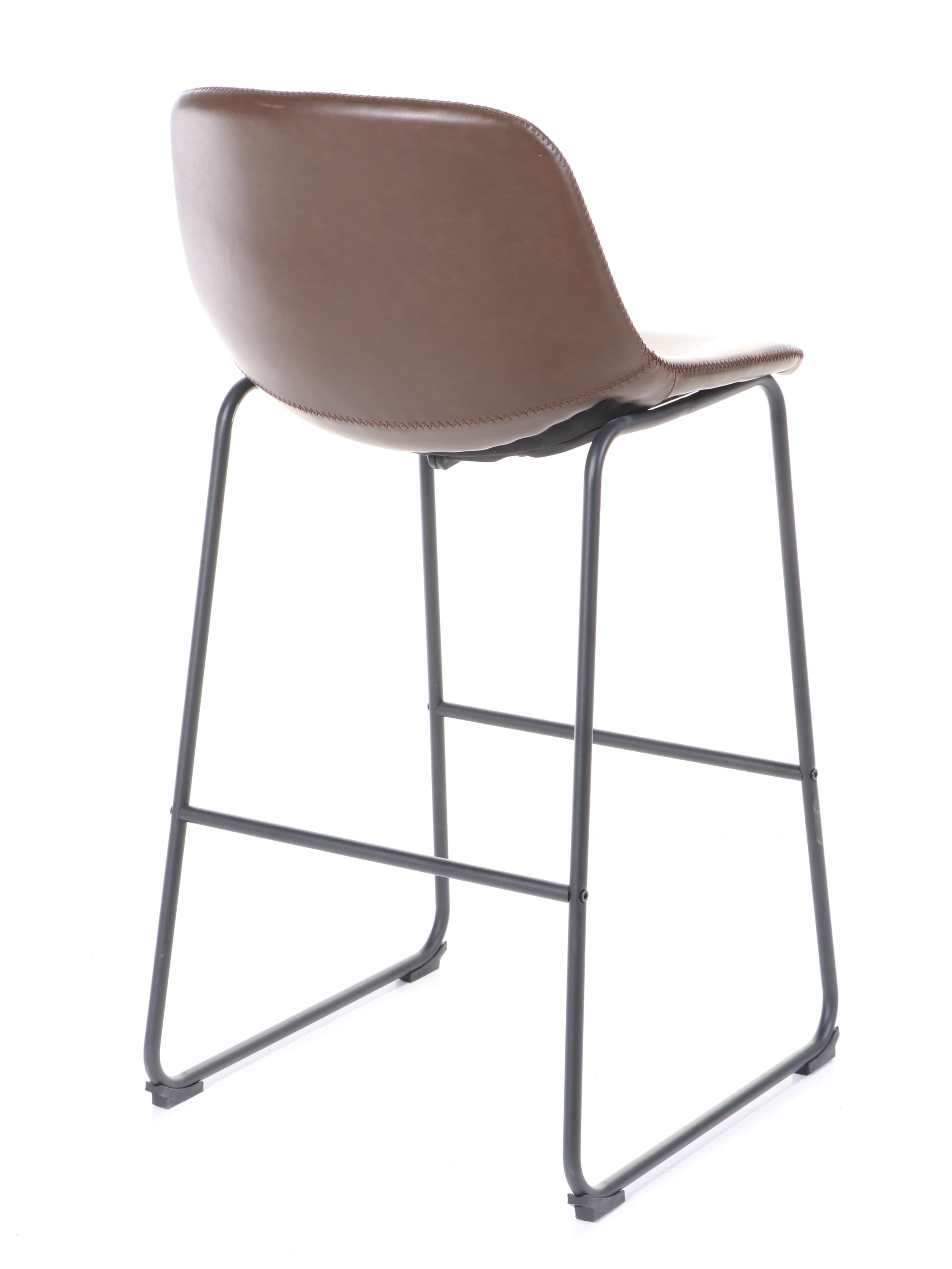 Pair of Modernist Style Brown Faux Leather and Metal Barstools