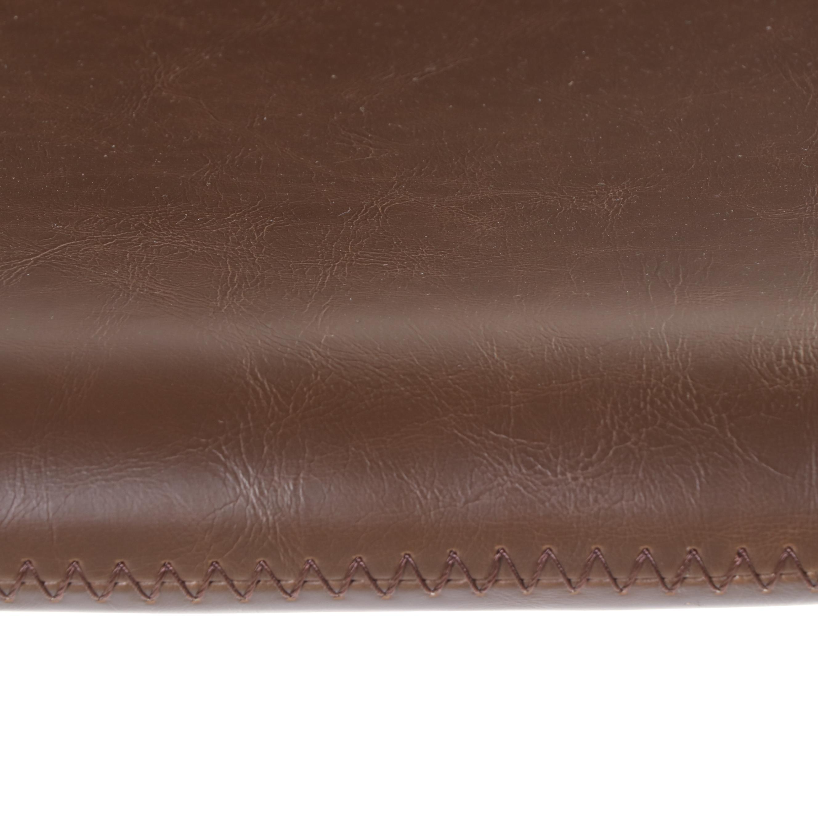 Pair of Modernist Style Brown Faux Leather and Metal Barstools