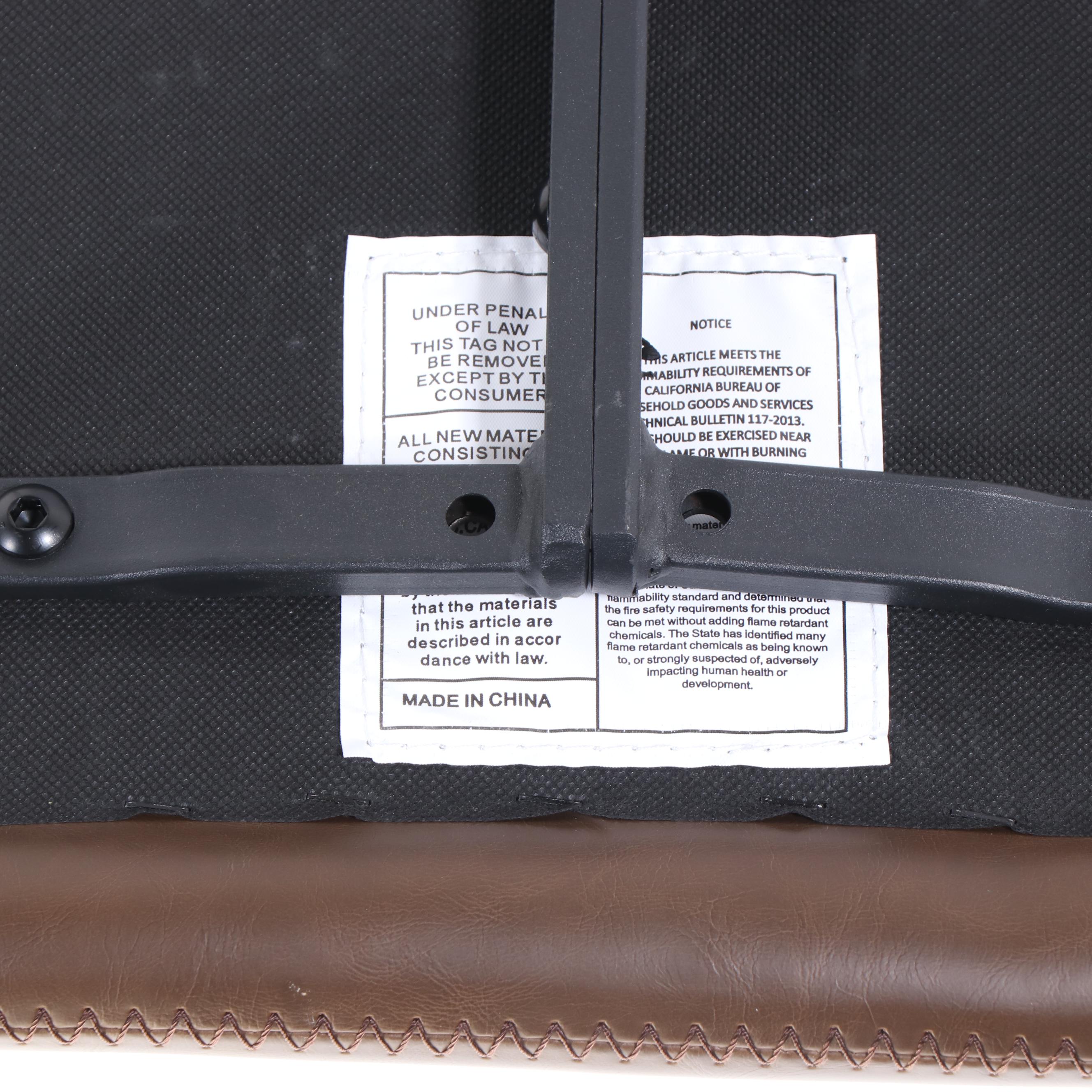 Pair of Modernist Style Brown Faux Leather and Metal Barstools