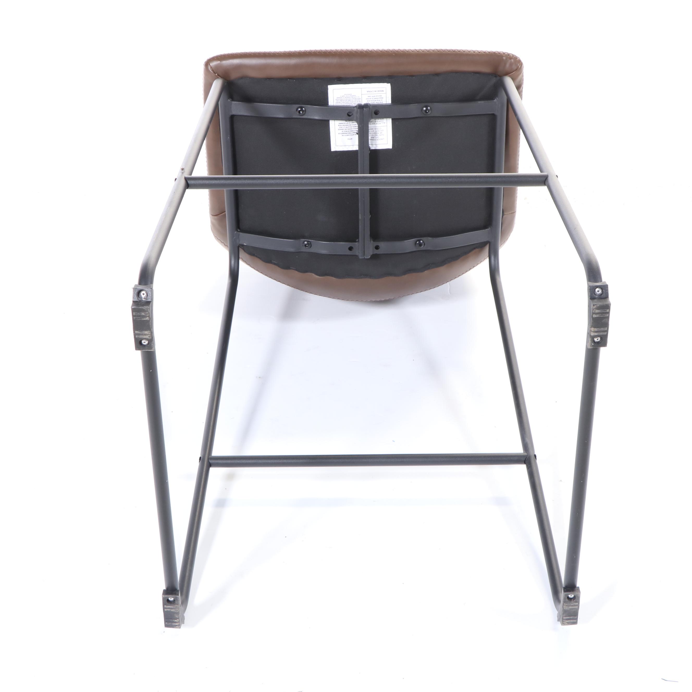 Pair of Modernist Style Brown Faux Leather and Metal Barstools