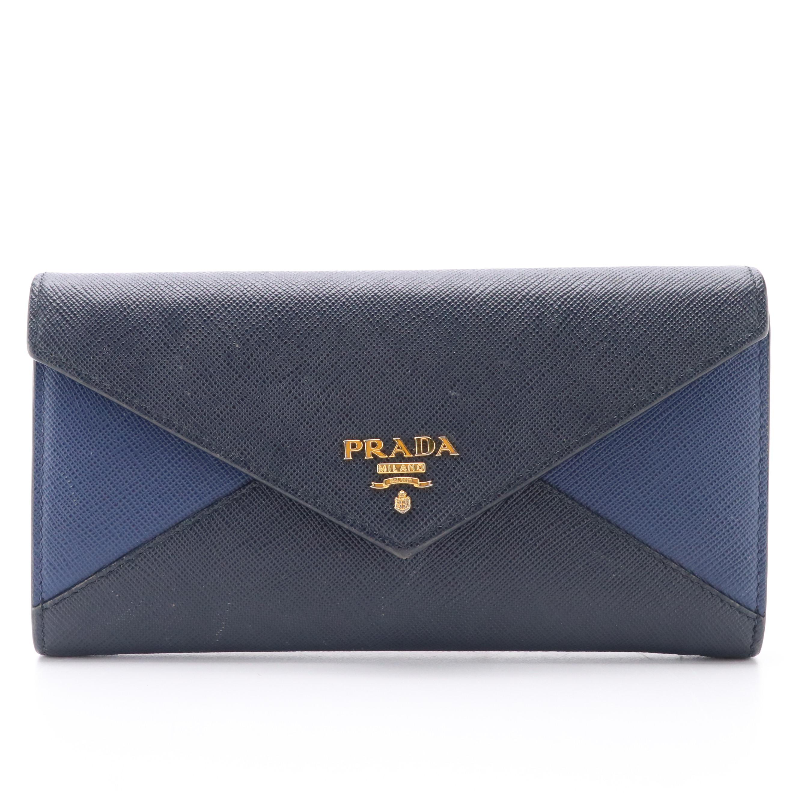 Prada Continental Wallet 1MH037 in Baltico/Blue Saffiano Leather with Box
