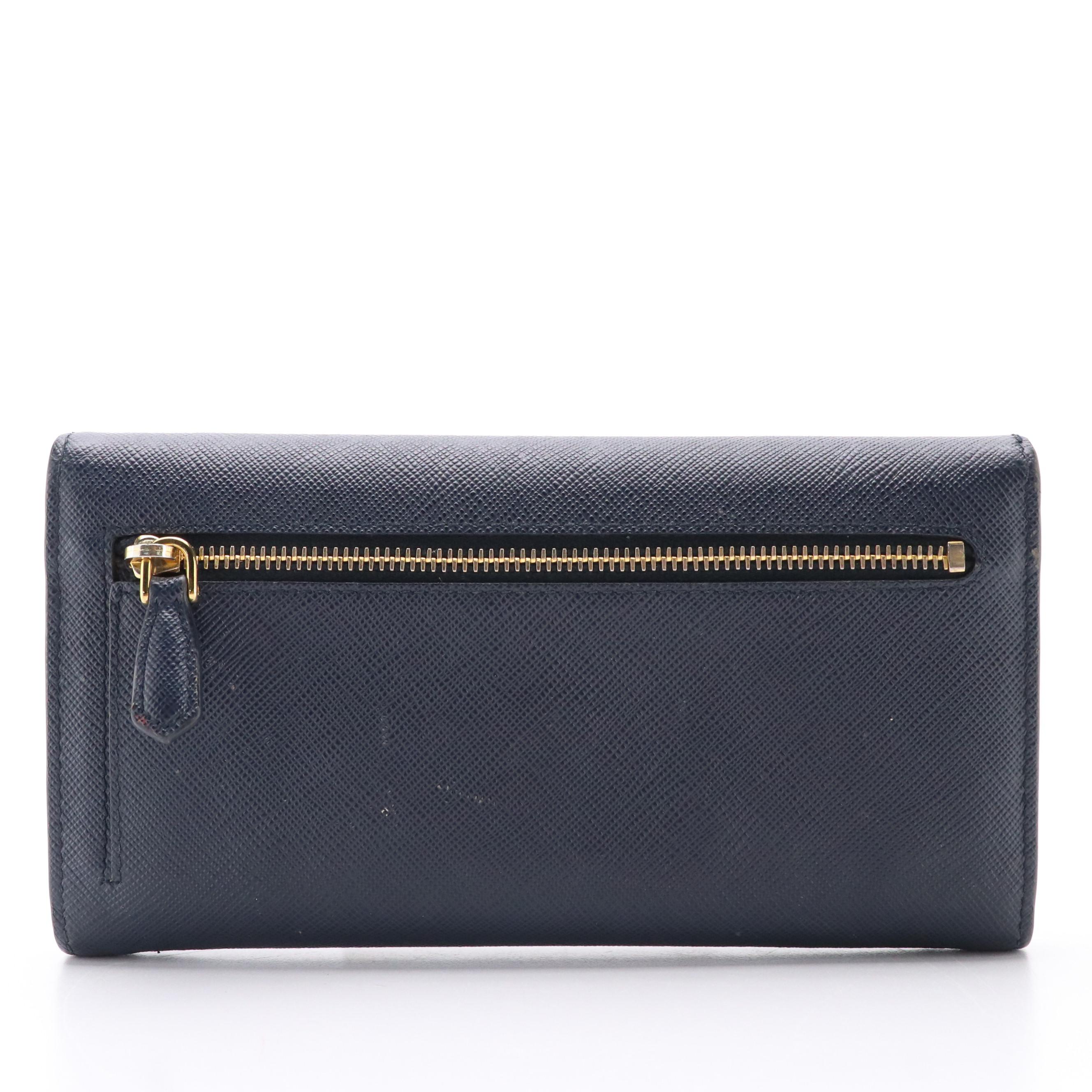 Prada Continental Wallet 1MH037 in Baltico/Blue Saffiano Leather with Box