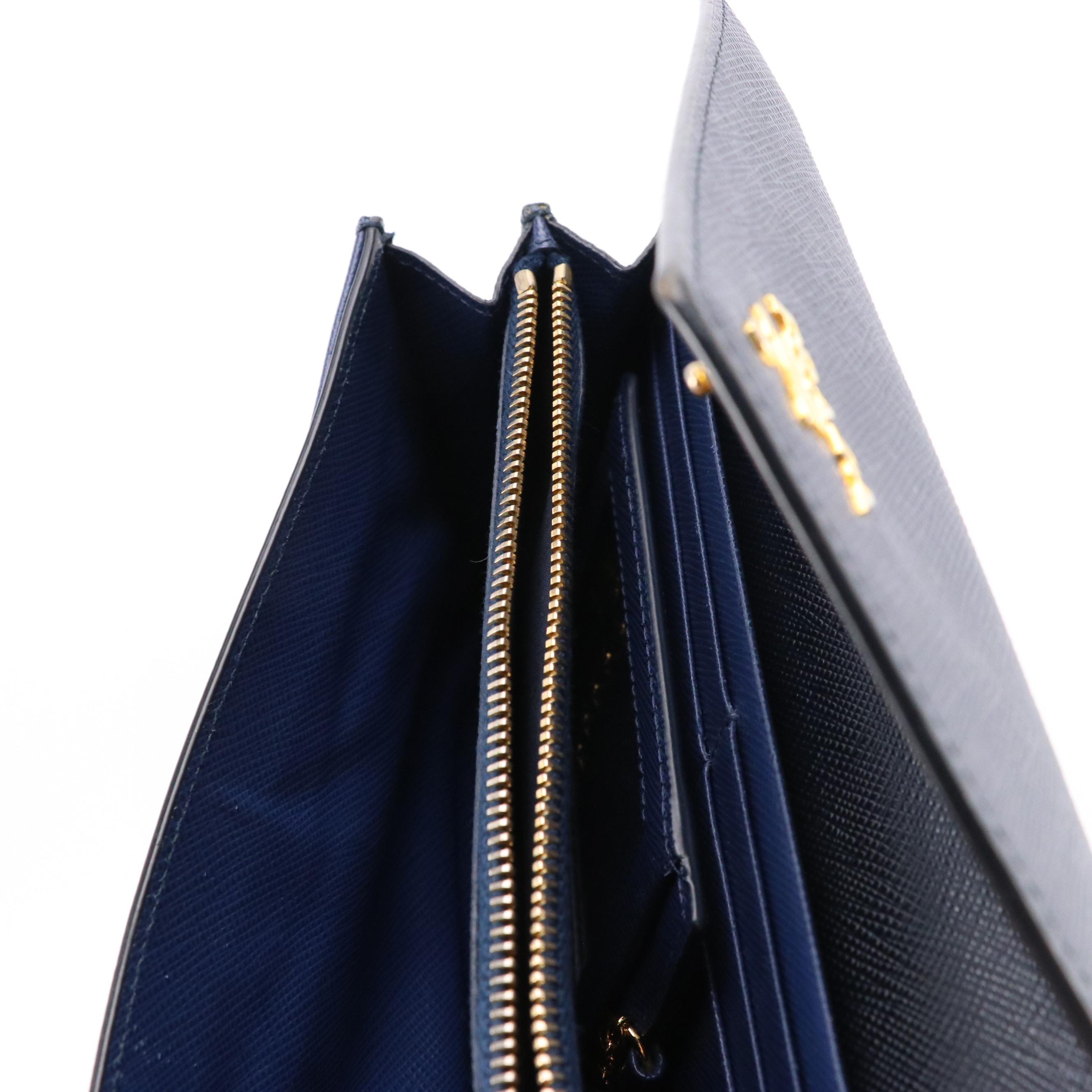 Prada Continental Wallet 1MH037 in Baltico/Blue Saffiano Leather with Box