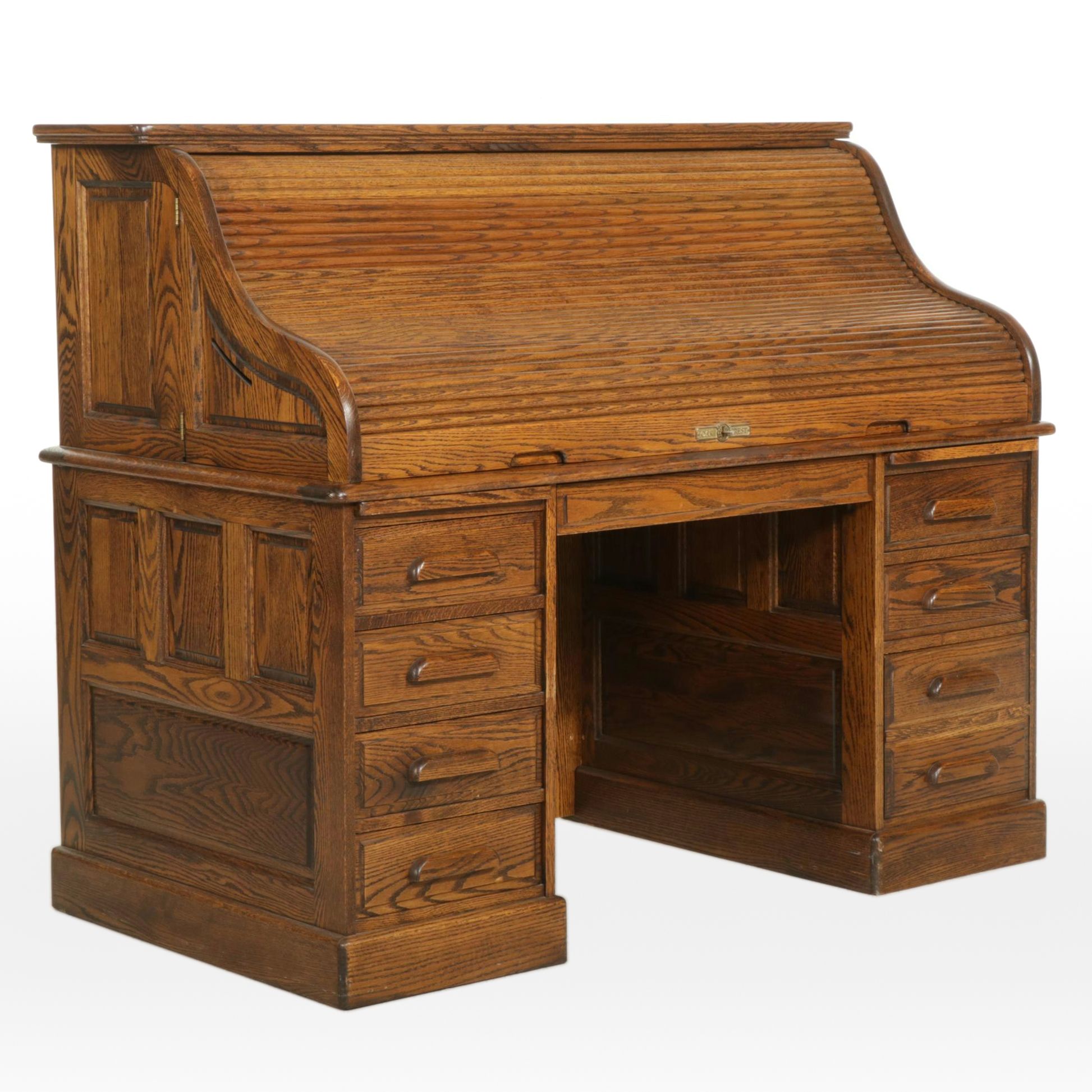 Oak Crest Roll Top Desk, Late 20th Century