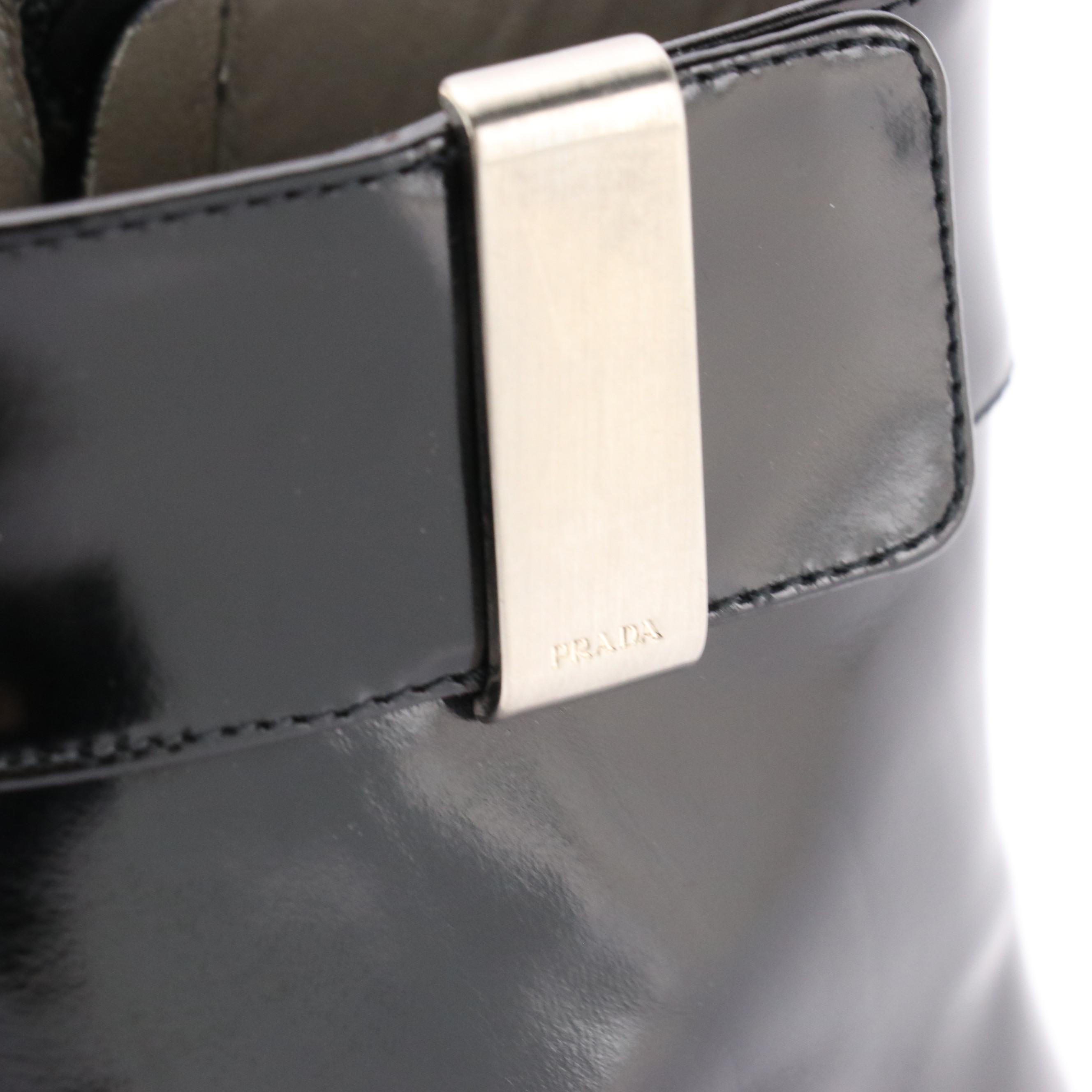 Prada Pointed-Toe Ankle Boots in Black Patent Leather with Box