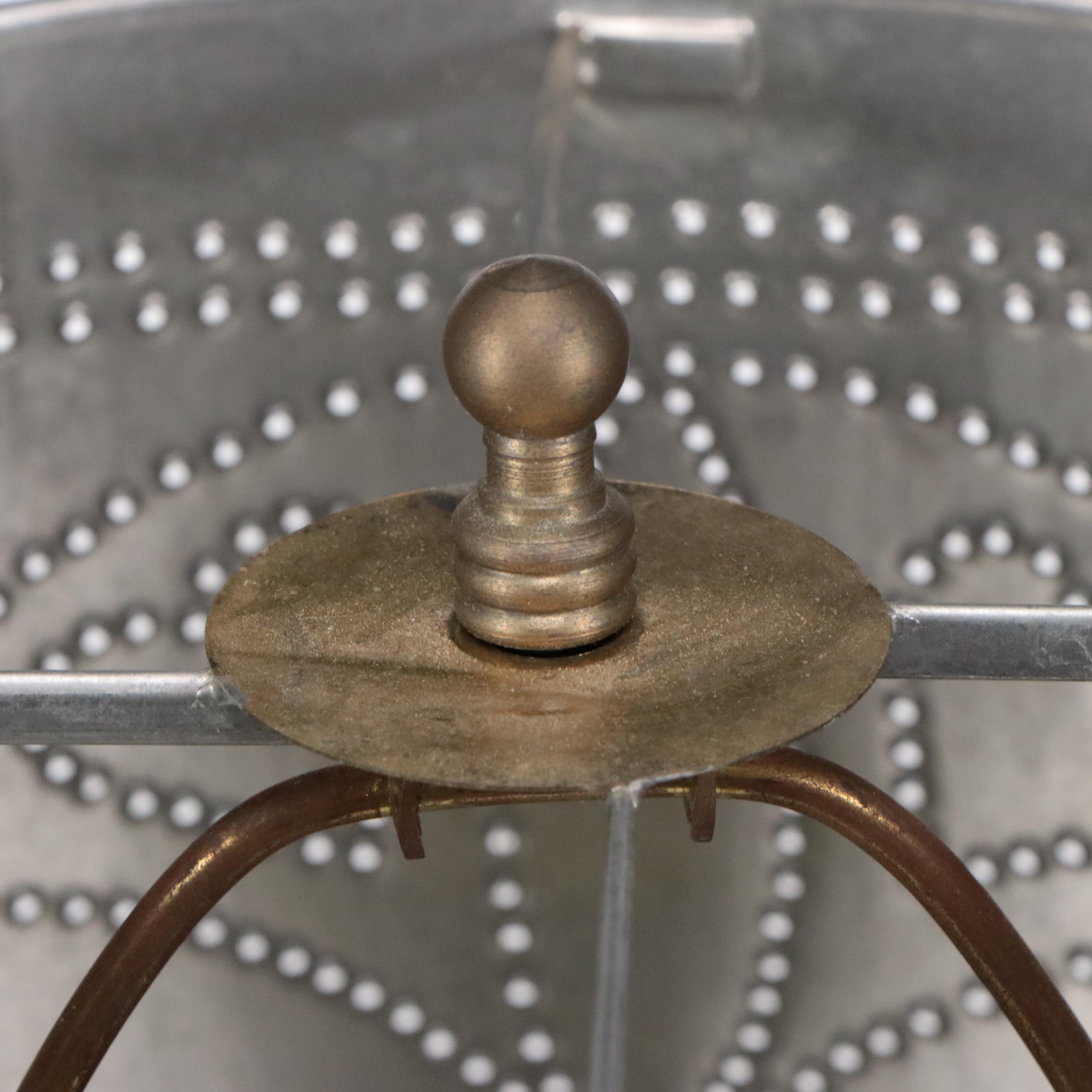 Colonial Style Tin Candle Mold Lamp with Pierced Tin Shade, Vintage