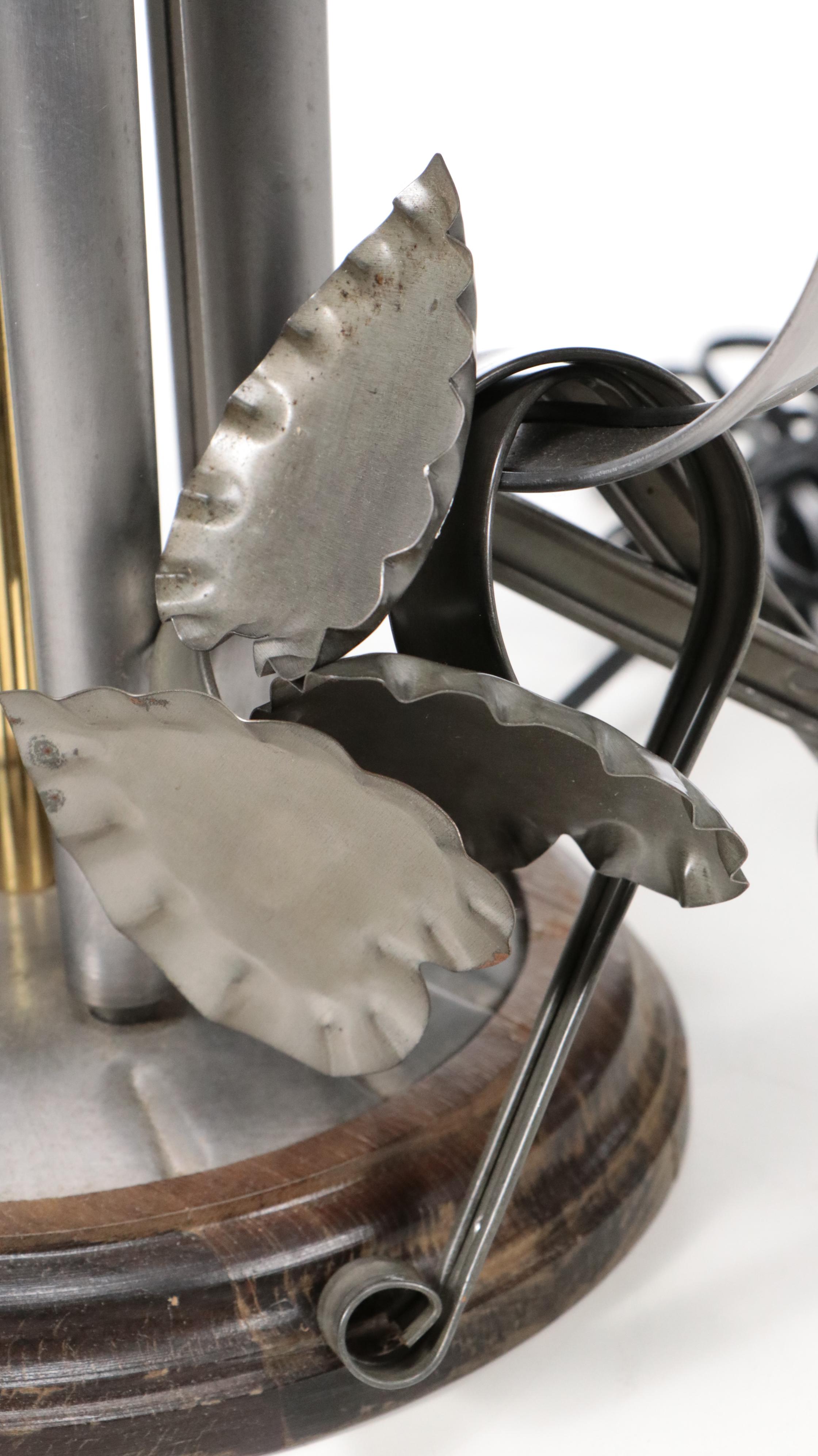 Colonial Style Tin Candle Mold Lamp with Pierced Tin Shade, Vintage